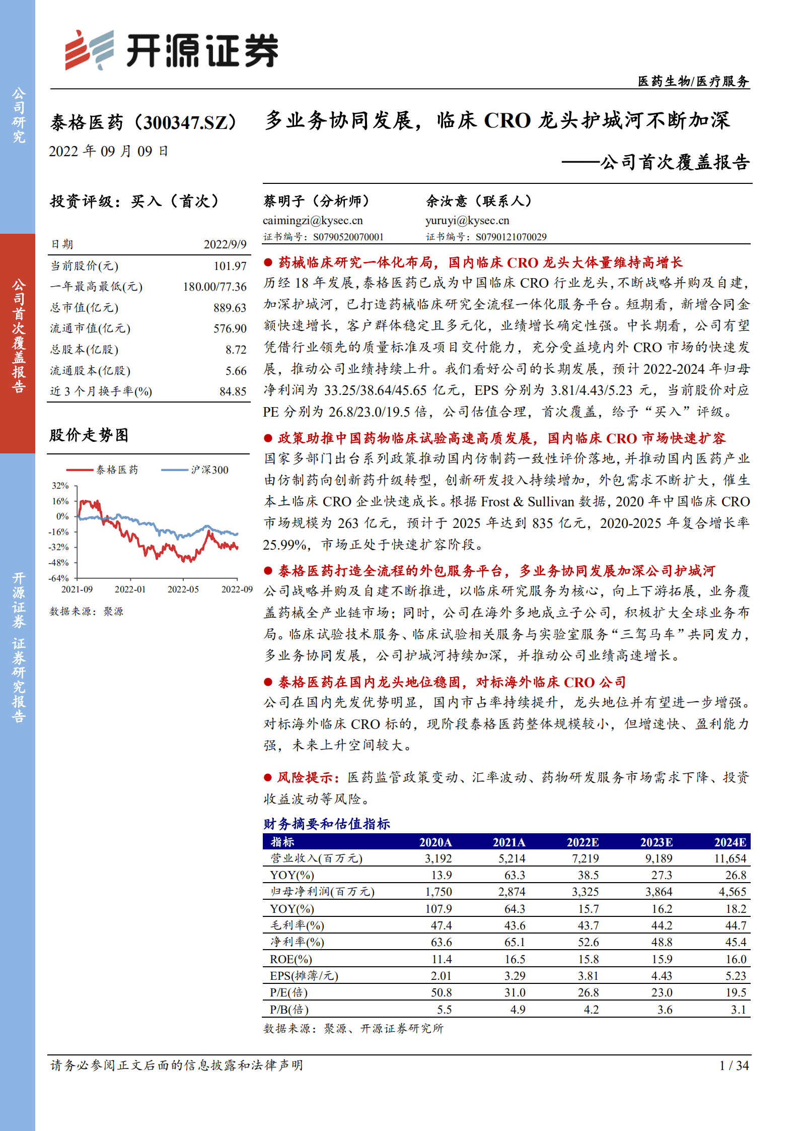 泰格医药：多业务协同发展，临床CRO龙头护城河不断加深-220909.pdf 第1页