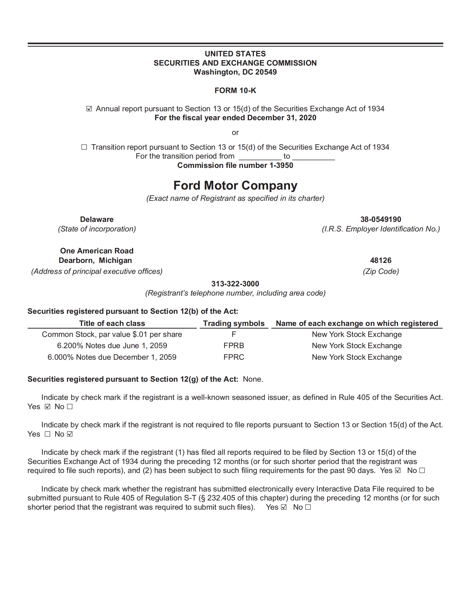 福特汽车公司（FORD MOTOR）2020年年度报告（英文版）.pdf 第2页