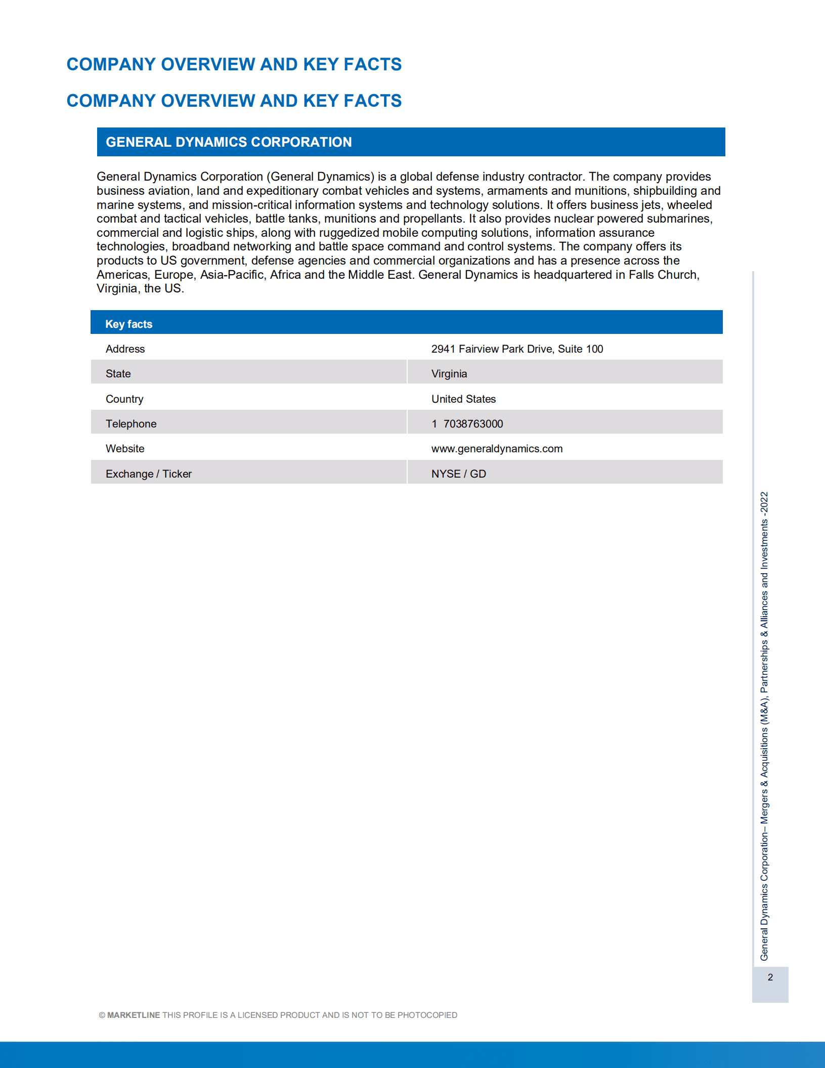MarketLine：通用动力公司并购、联盟与投资分析报告（英文版）.pdf 第2页