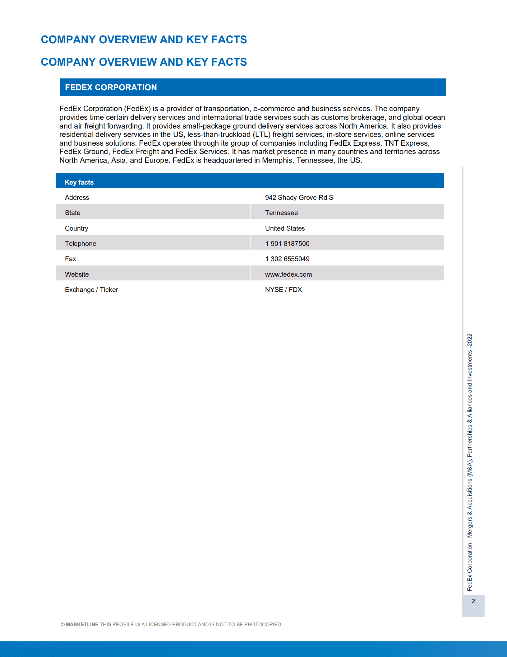 MarketLine：联邦快递公司并购、联盟与投资分析报告（英文版）.pdf 第2页