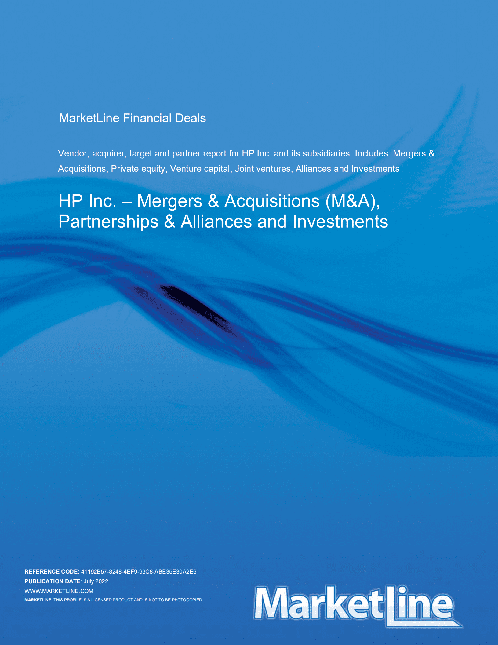 MarketLine：惠普公司（HP）并购、联盟与投资分析报告（英文版）.pdf 第1页