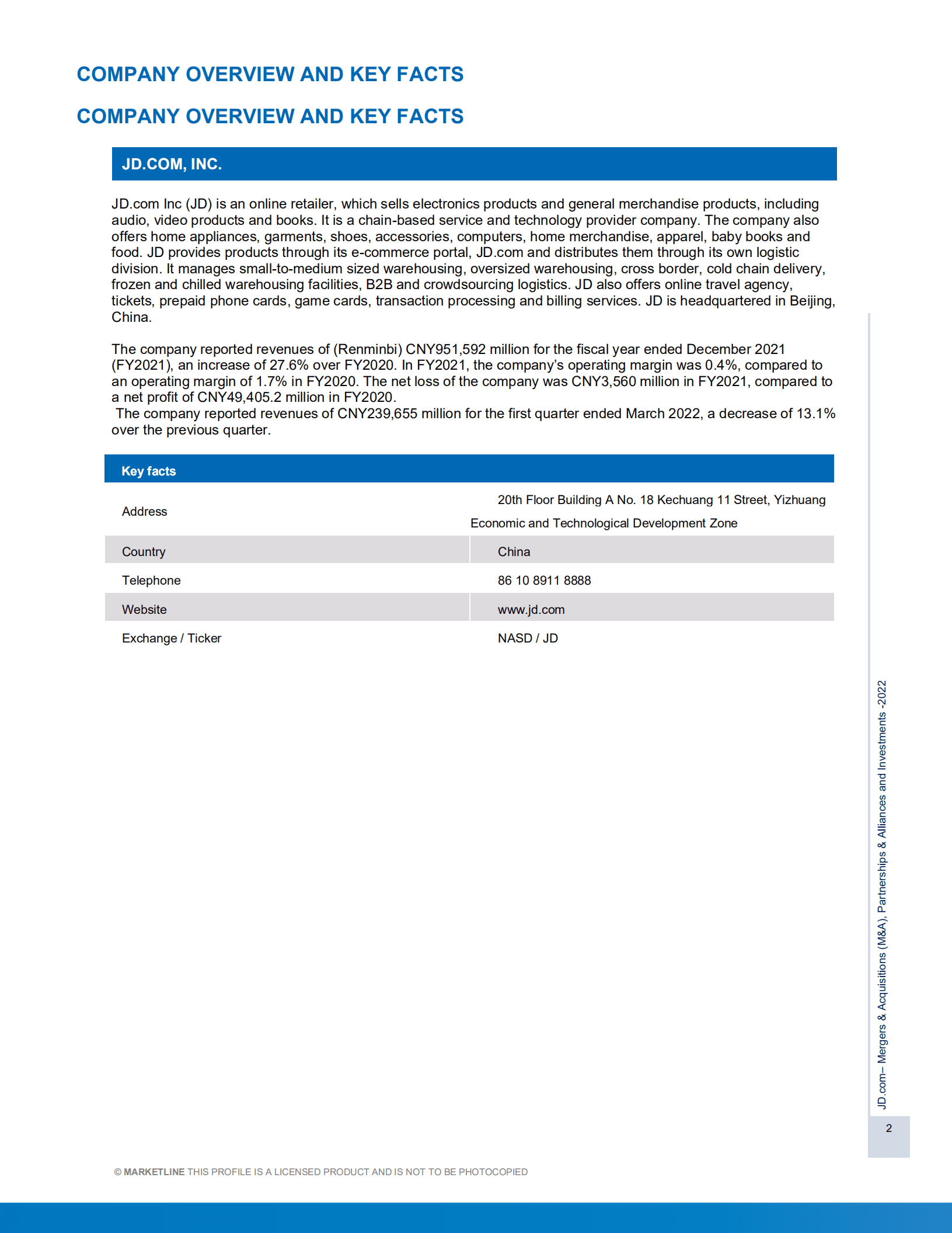 MarketLine：京东集团并购、联盟与投资分析报告（英文版）.pdf 第2页