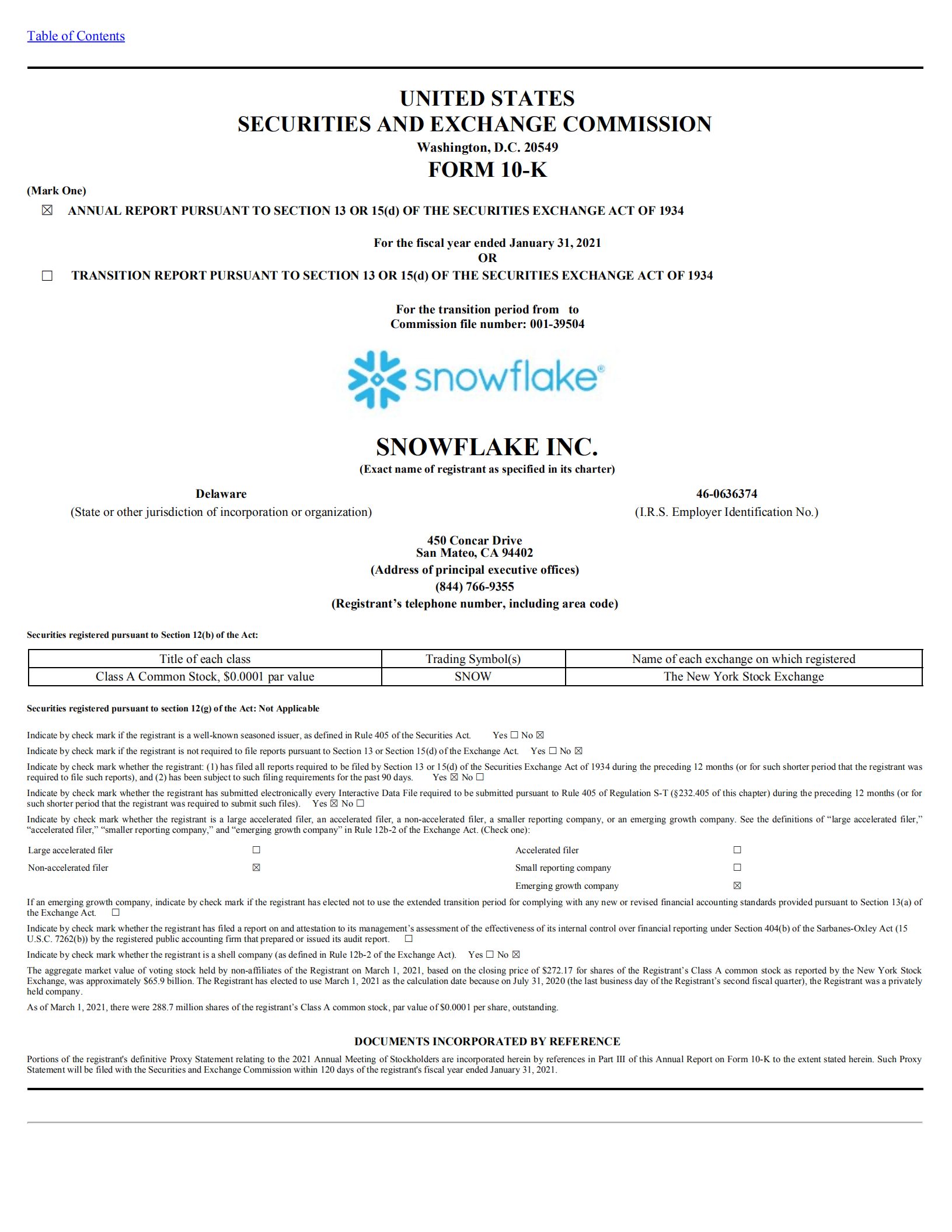 Snowflake2021财年年度报告（英文版）.pdf 第1页