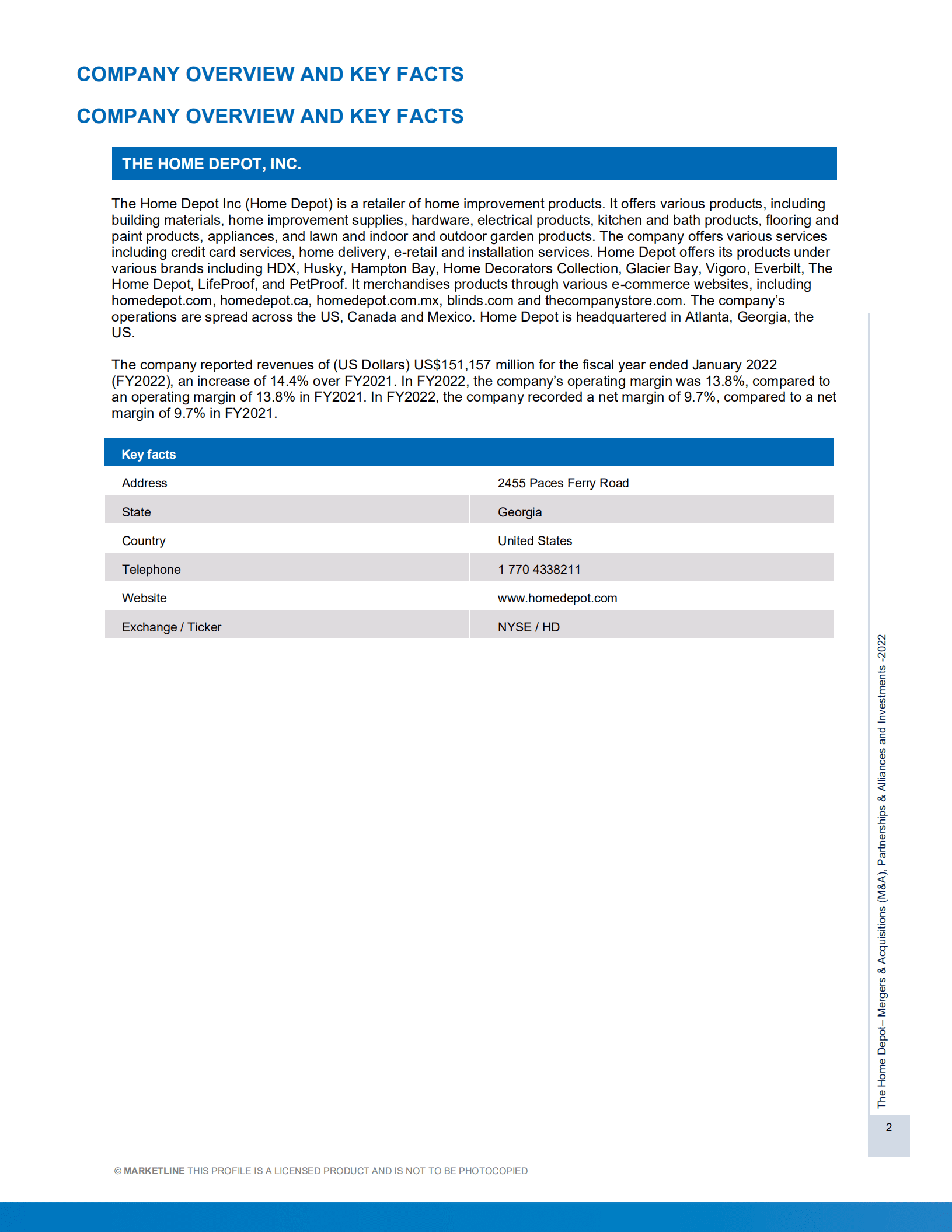 MarketLine：家得宝（HOME DEPOT）并购、联盟与投资分析报告（英文版）.pdf 第2页
