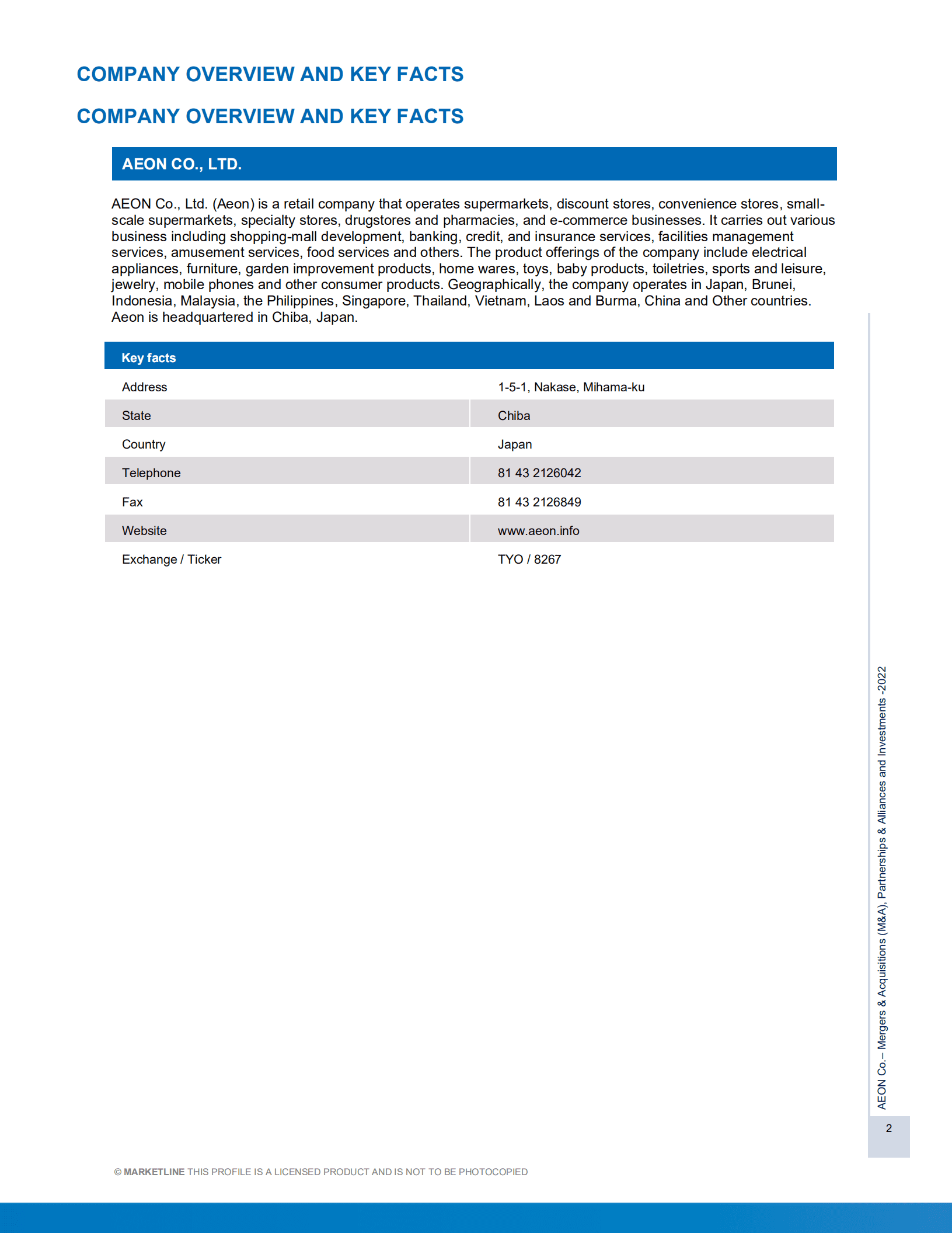 MarketLine：日本永旺集团（AEON）并购、联盟与投资分析报告（英文版）.pdf 第2页