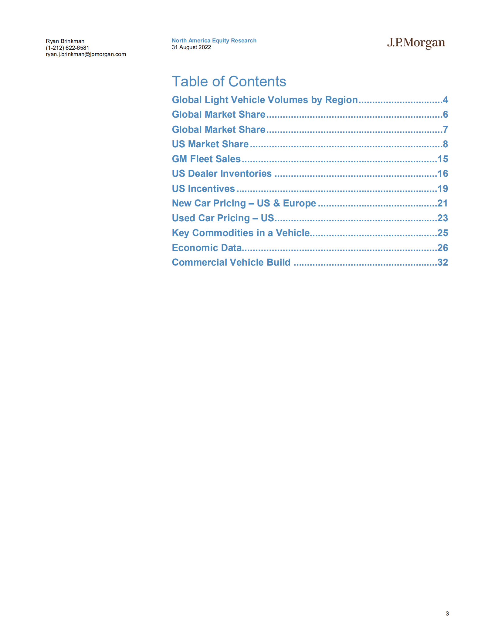 摩根大通（J.P. Morgan）：北美股市研究-2022年8月车市回顾-美国轻型车供应吃紧，售价保持波动 （英文版）.pdf 第3页