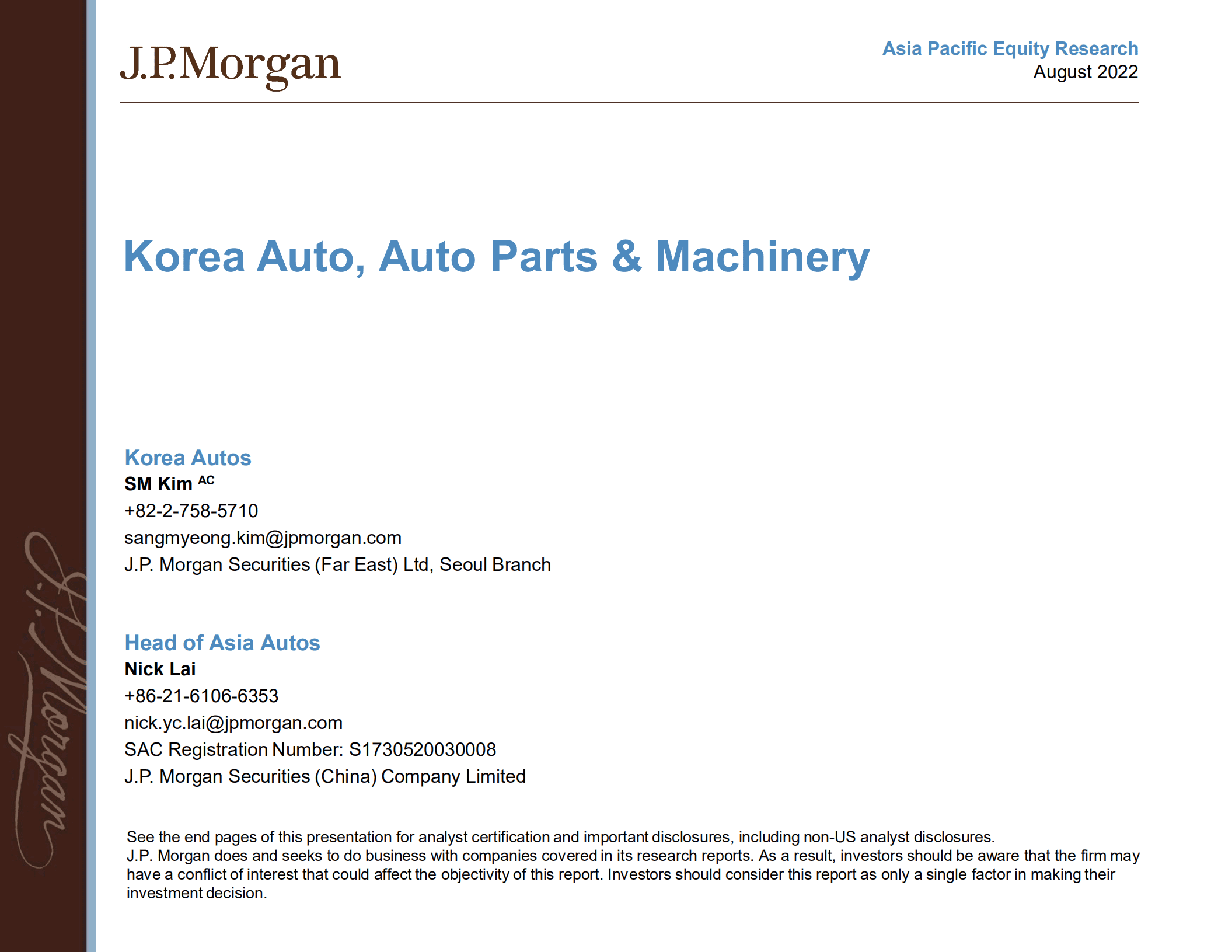 摩根大通（J.P. Morgan）：亚太股市研究-2022年韩国汽车、汽车零部件及机械市场分析报告（英文版）.pdf 第1页