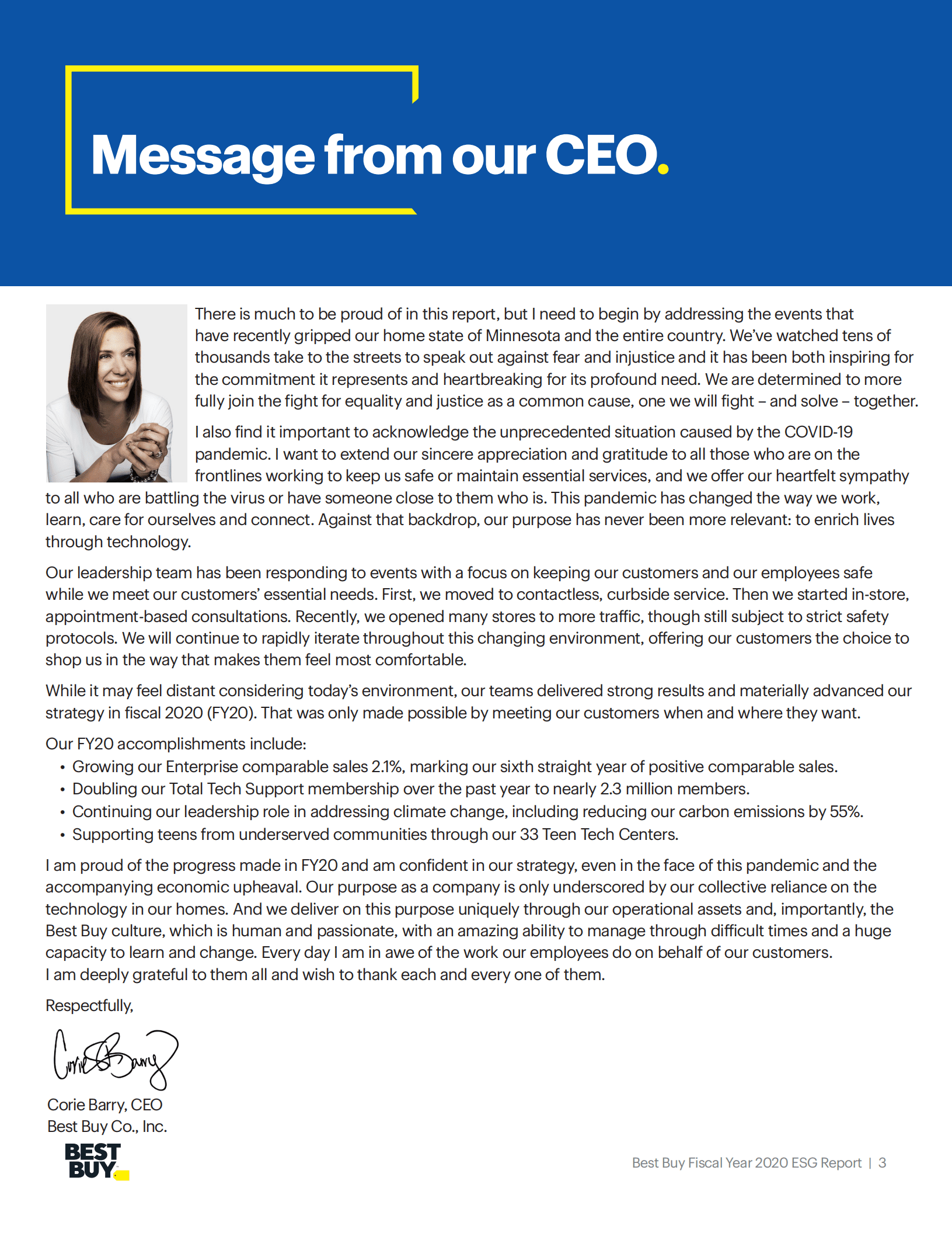 百思买（BEST BUY）2020财年环境、社会和治理（ESG）报告（英文版）.pdf 第3页