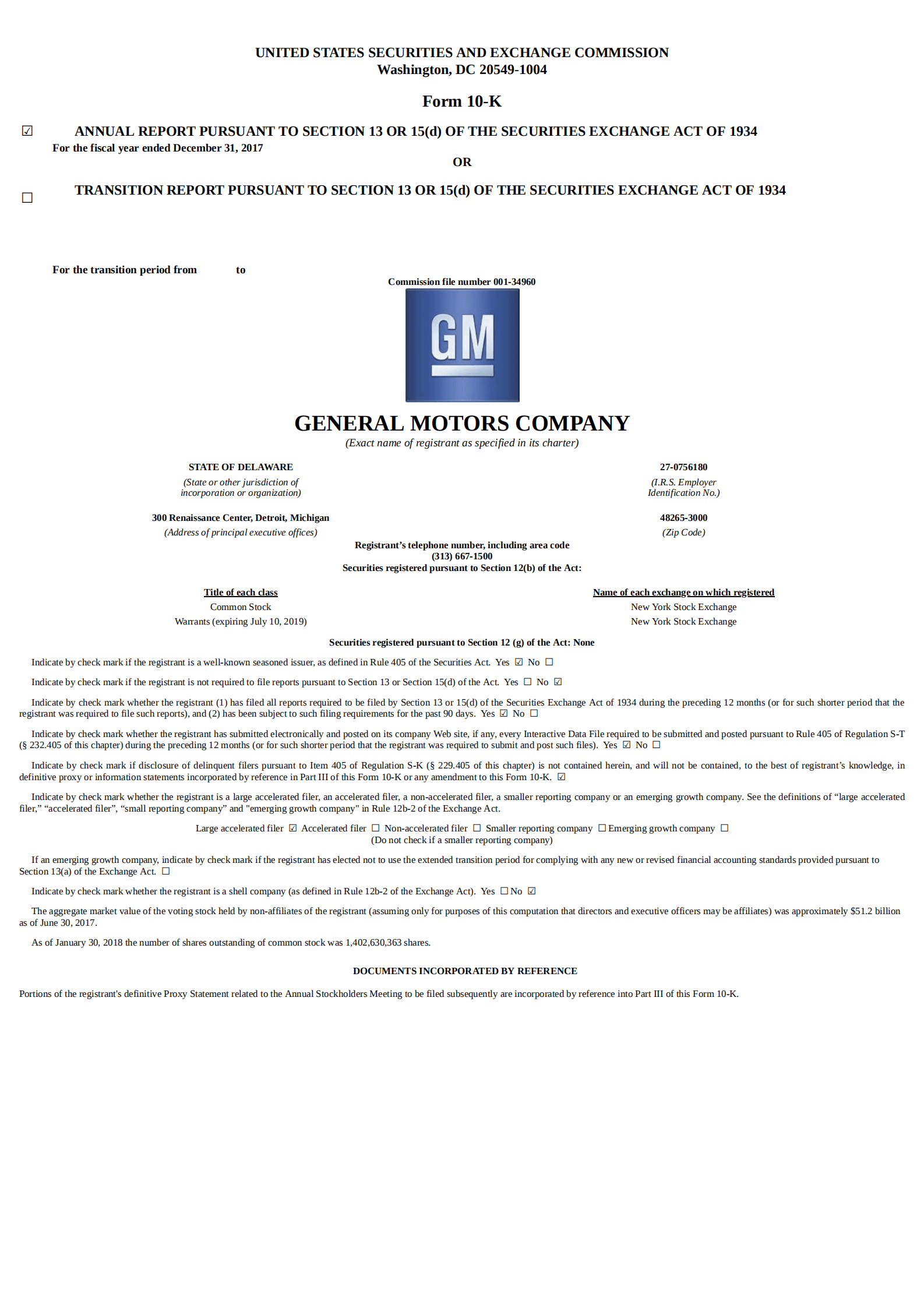 通用汽车公司（GENERAL MOTORS）2017年年度报告（英文版）.pdf 第1页