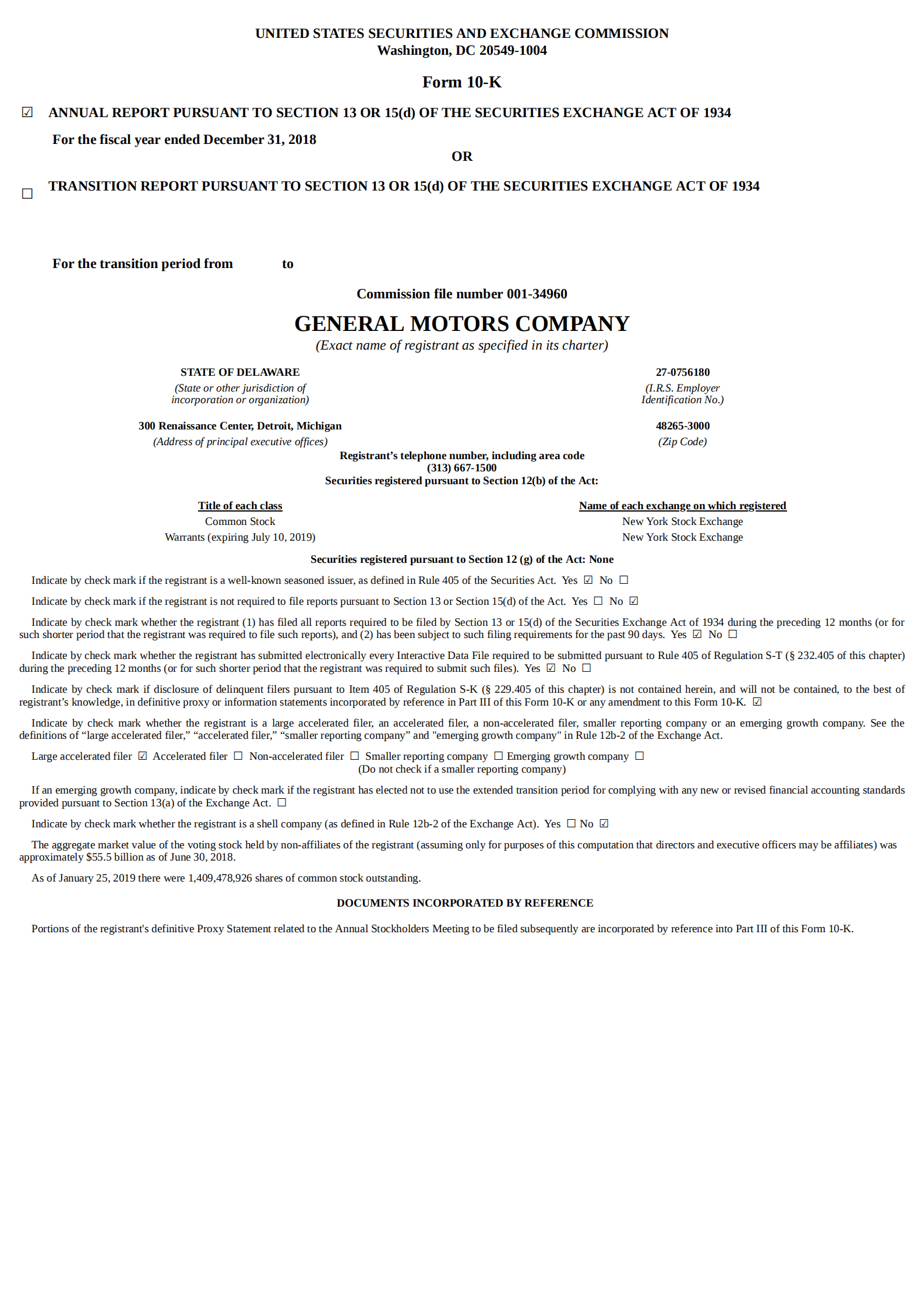 通用汽车公司（GENERAL MOTORS）2018年年度报告（英文版）.pdf 第1页