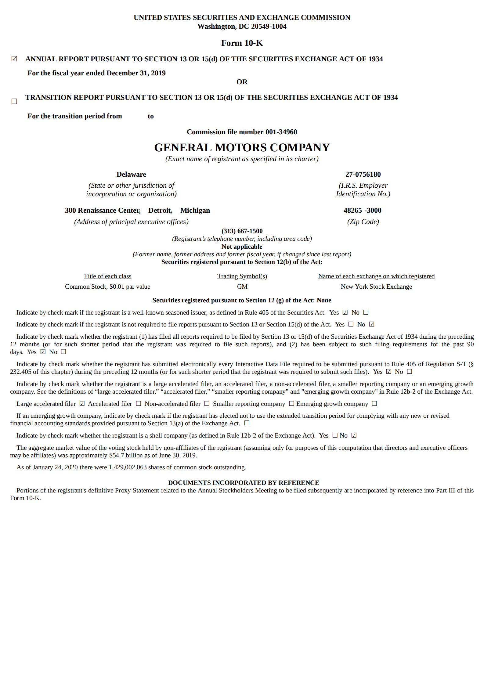 通用汽车公司（GENERAL MOTORS）2019年年度报告（英文版）.pdf 第1页