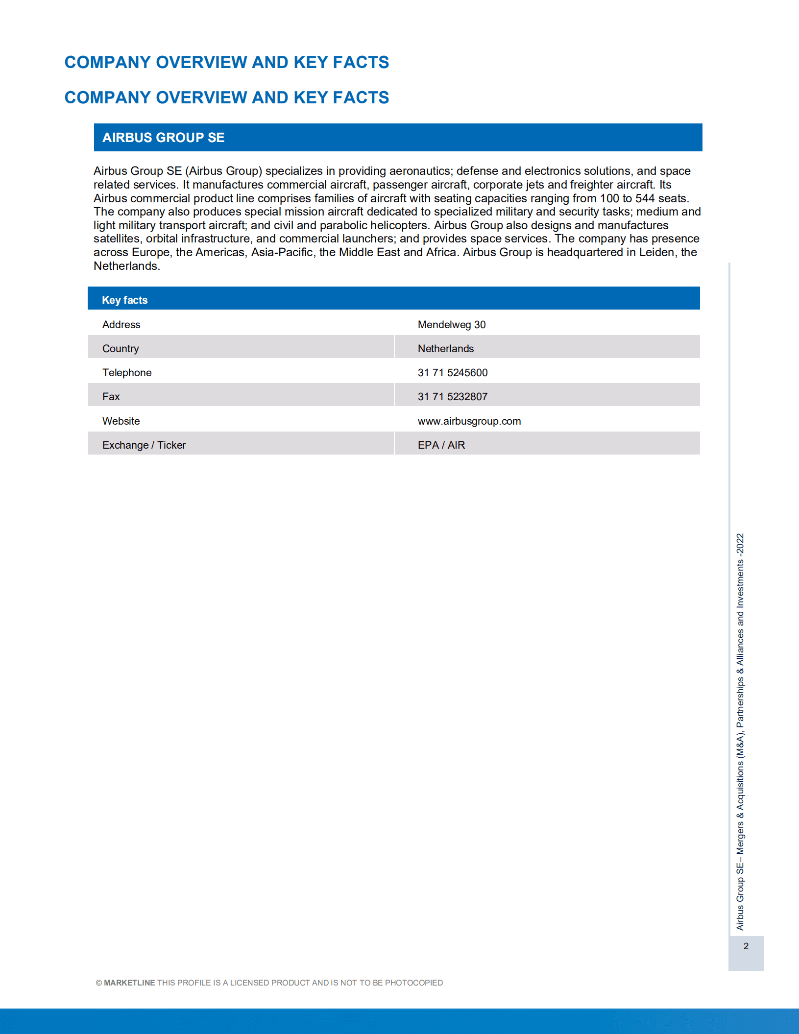 MarketLine：空中客车公司（AIRBUS）并购、联盟与投资分析报告（英文版）.pdf 第2页