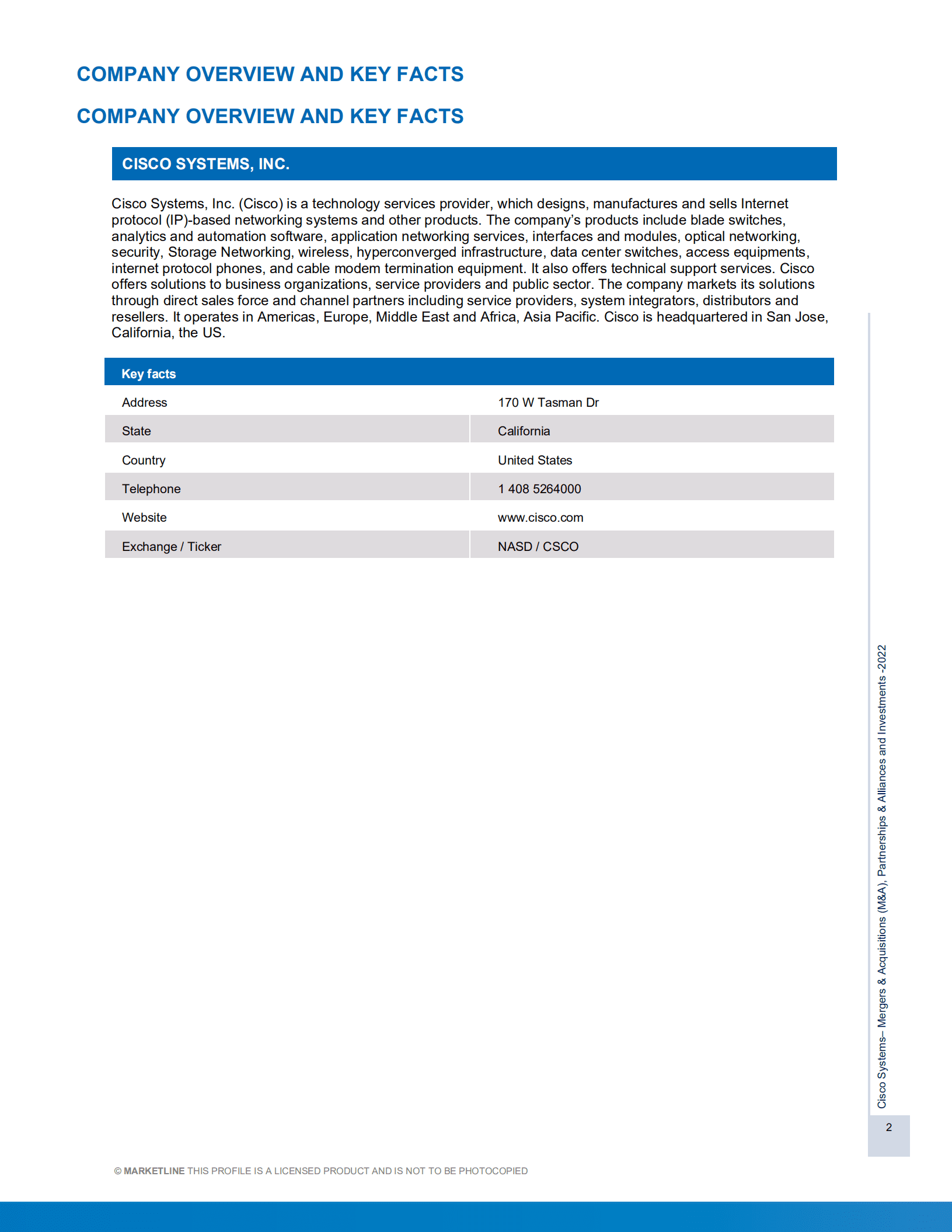 MarketLine：思科公司并购、联盟与投资分析报告（英文版）.pdf 第2页