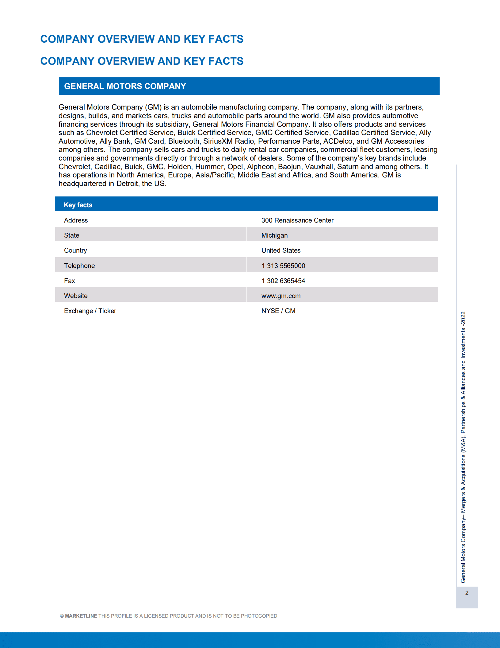 MarketLine：通用汽车公司并购、联盟与投资分析报告（英文版）.pdf 第2页