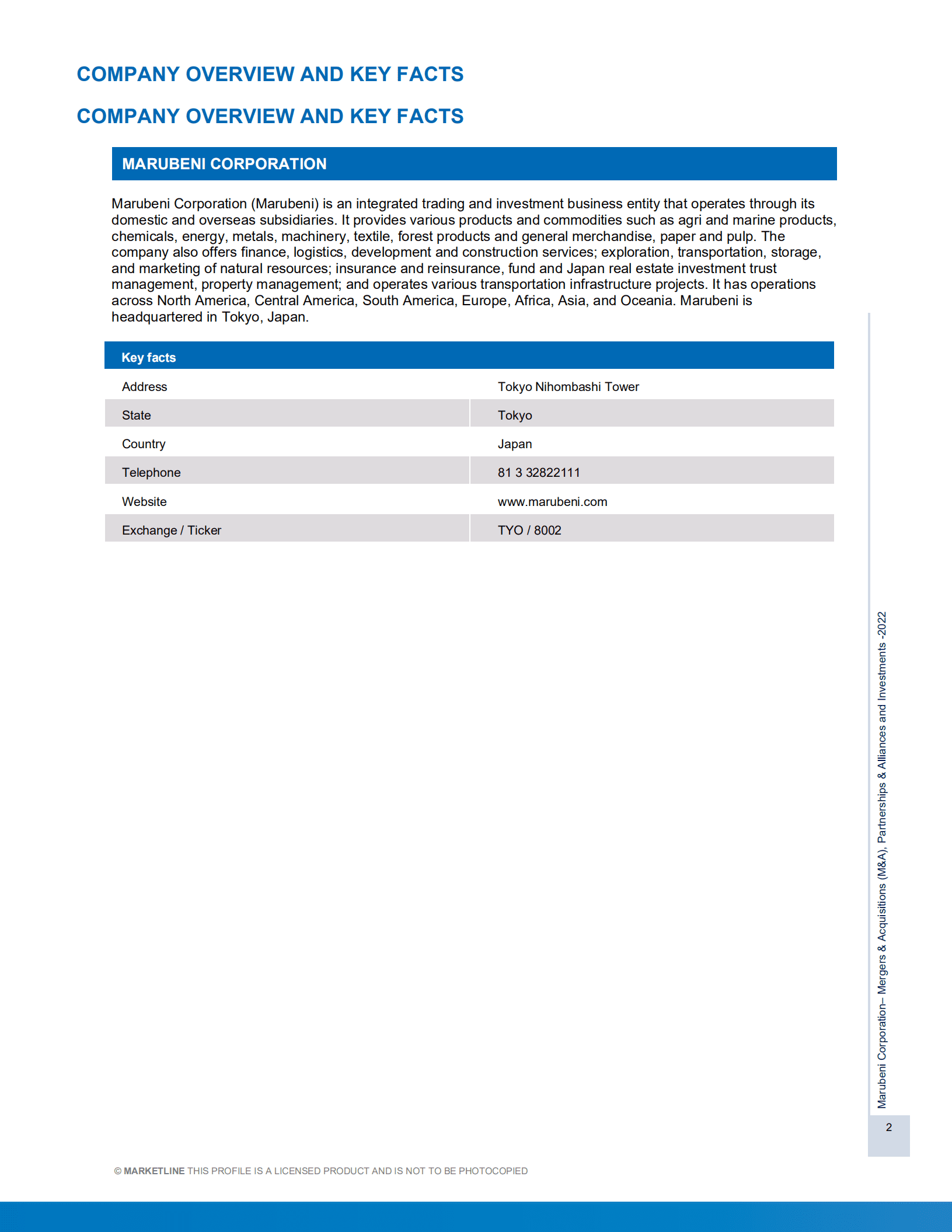 MarketLine：丸红株式会社（MARUBENI）并购、联盟与投资分析报告（英文版）.pdf 第2页