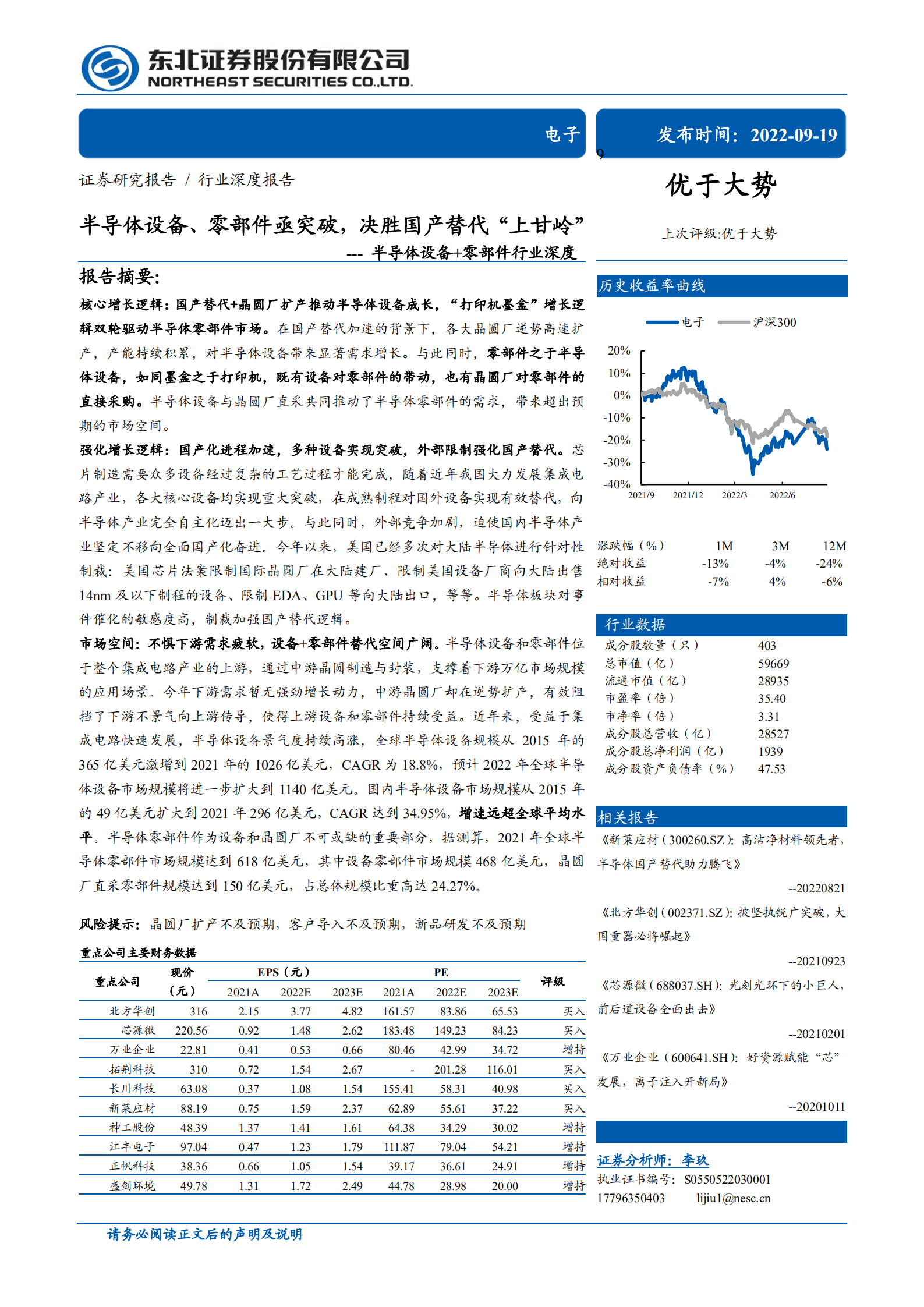 电子行业半导体设备+零部件行业深度：半导体设备、零部件亟突破，决胜国产替代&ldquo;上甘岭&rdquo;-220919.pdf 第1页