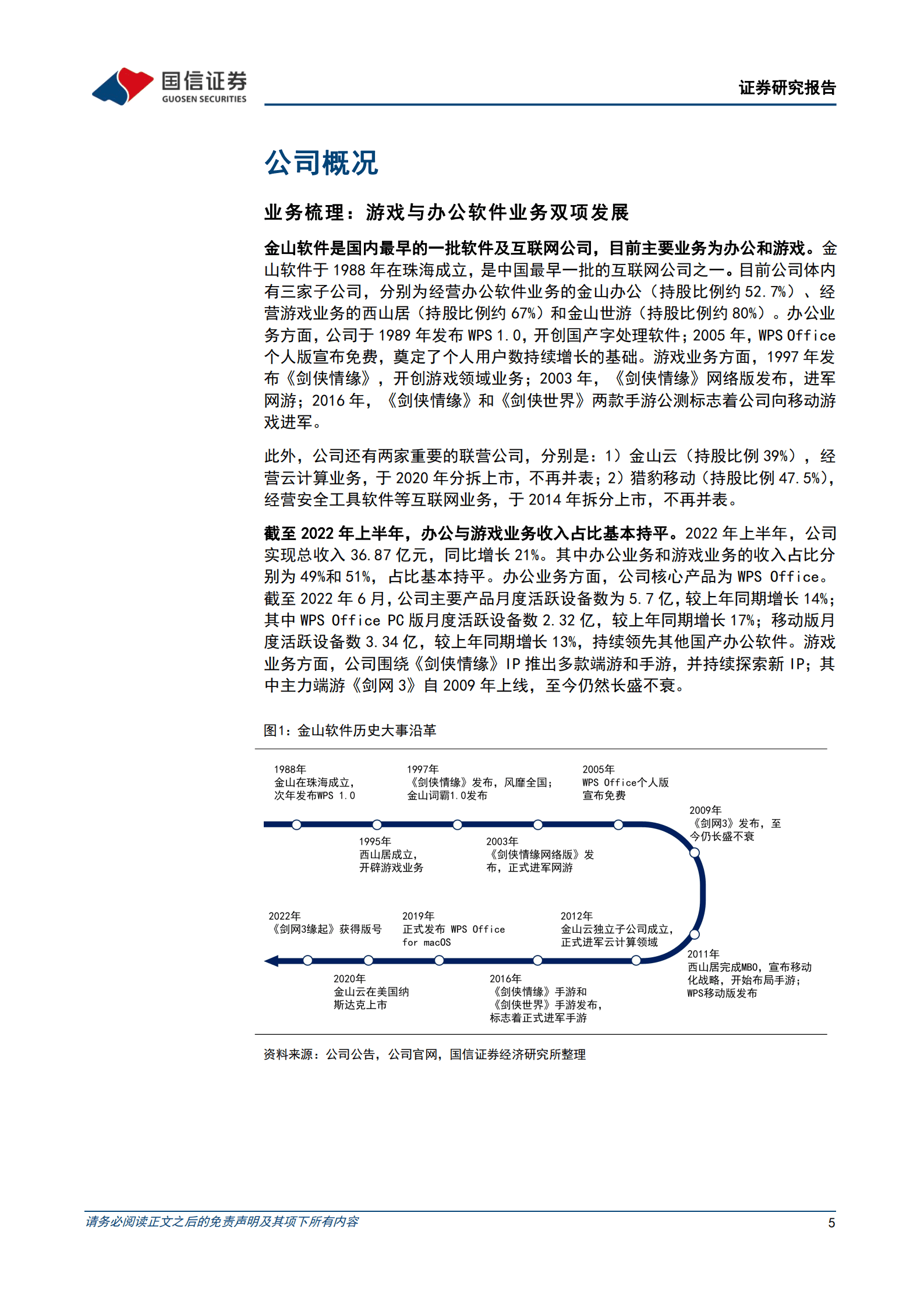 金山软件-办公龙头地位稳固，剑侠IP与新品类促游戏复苏-220930.pdf 第5页