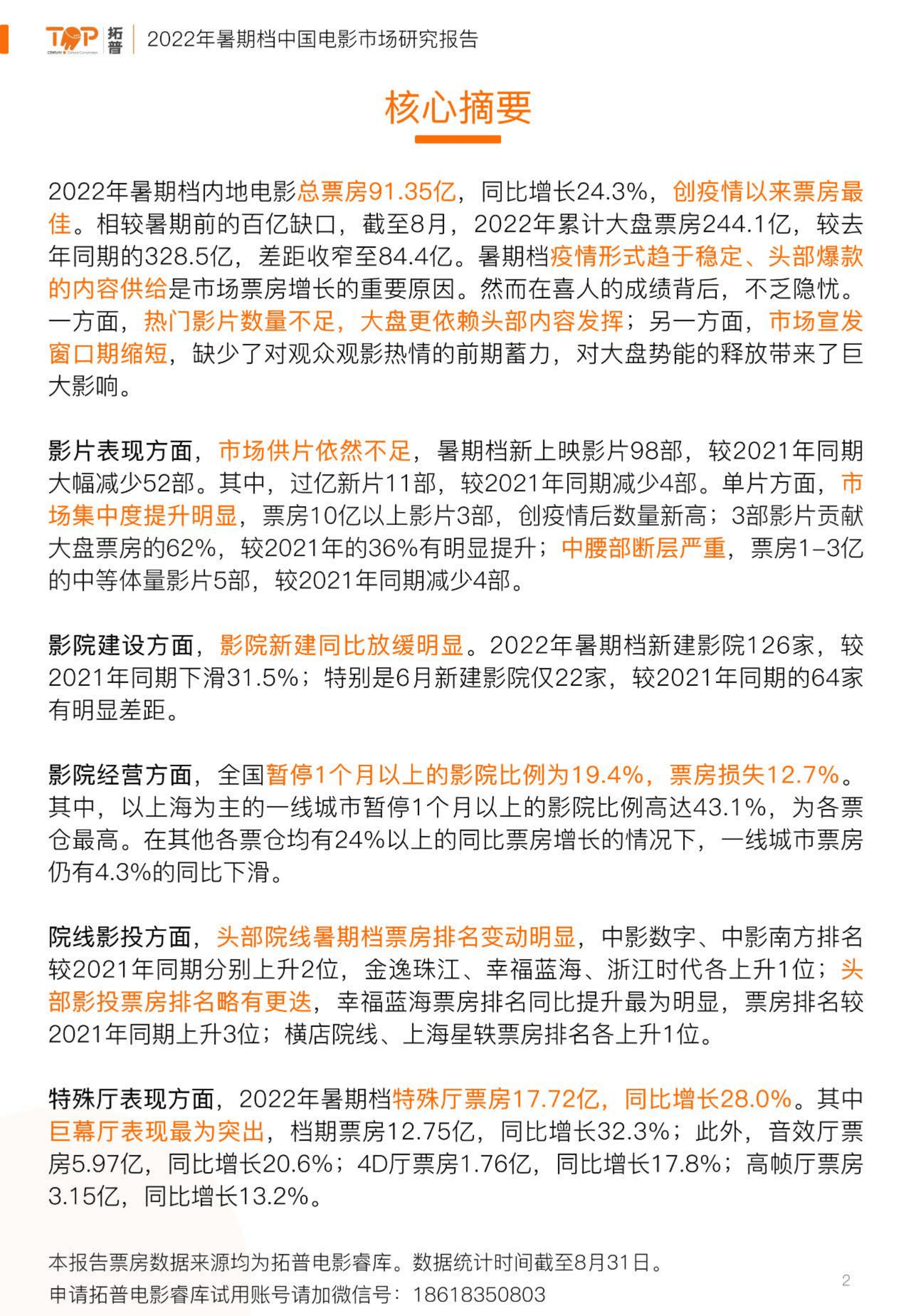 拓普数据：2022年暑期档电影市场研究报告.pdf 第2页