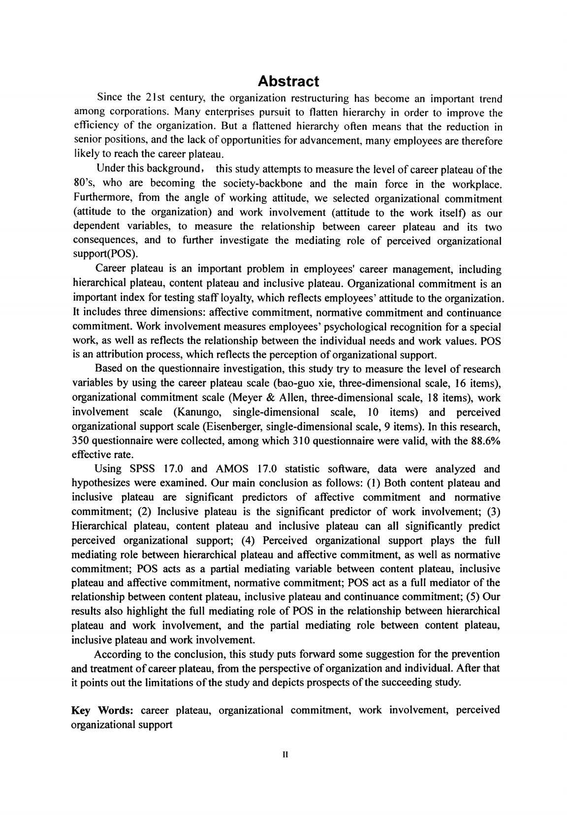 80后企业员工职业高原与组织承诺和工作卷入的关系&mdash;&mdash;组织支持感的中介作用.pdf 第5页