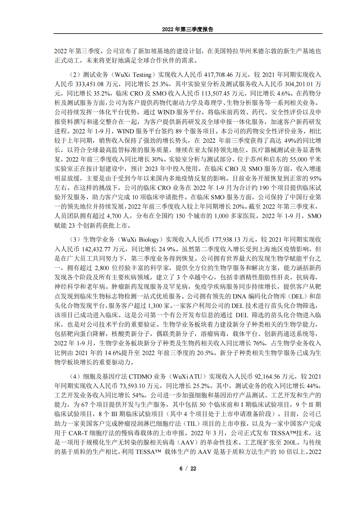 无锡药明康德新药开发股份有限公司2022年第三季度报告 第6页