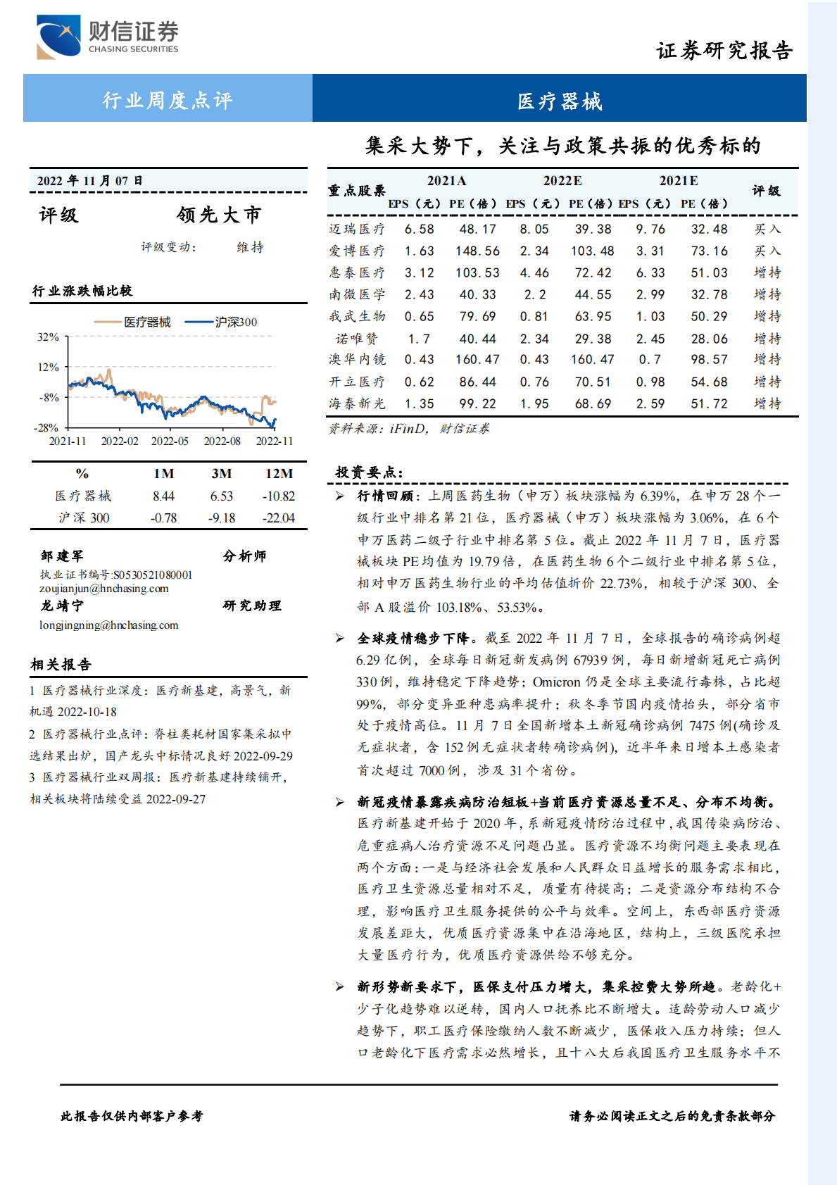 医疗器械行业周度点评：集采大势下，关注与政策共振的优秀标的 第1页