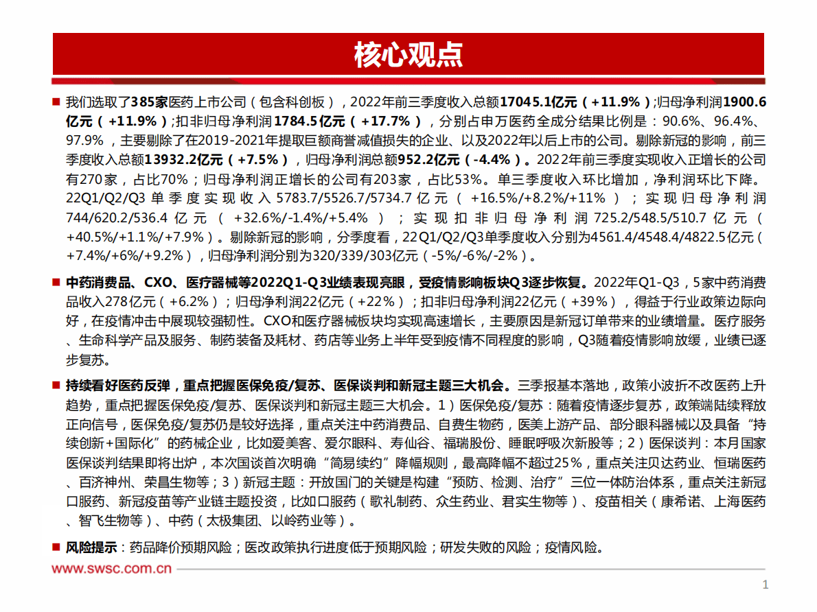 医药行业2022年三季报总结：中药消费品、CXO、医疗器械等业绩持续高增，受疫情影响板块Q3逐步恢复 第2页