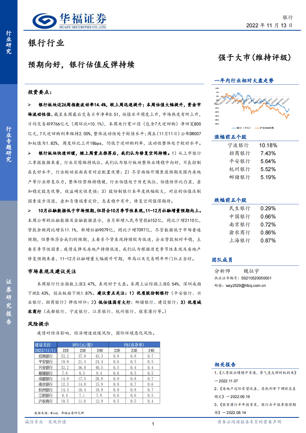 银行行业：预期向好，银行估值反弹持续 第1页