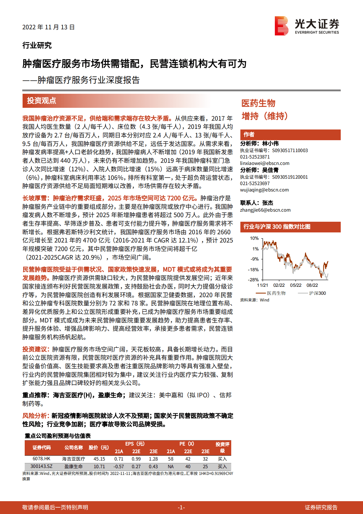肿瘤医疗服务行业深度报告：肿瘤医疗服务市场供需错配，民营连锁机构大有可为 第1页