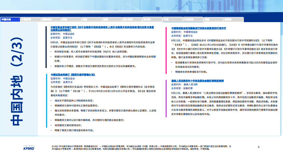 毕马威：全球金融监管动态月刊（2022年9月刊） 第4页