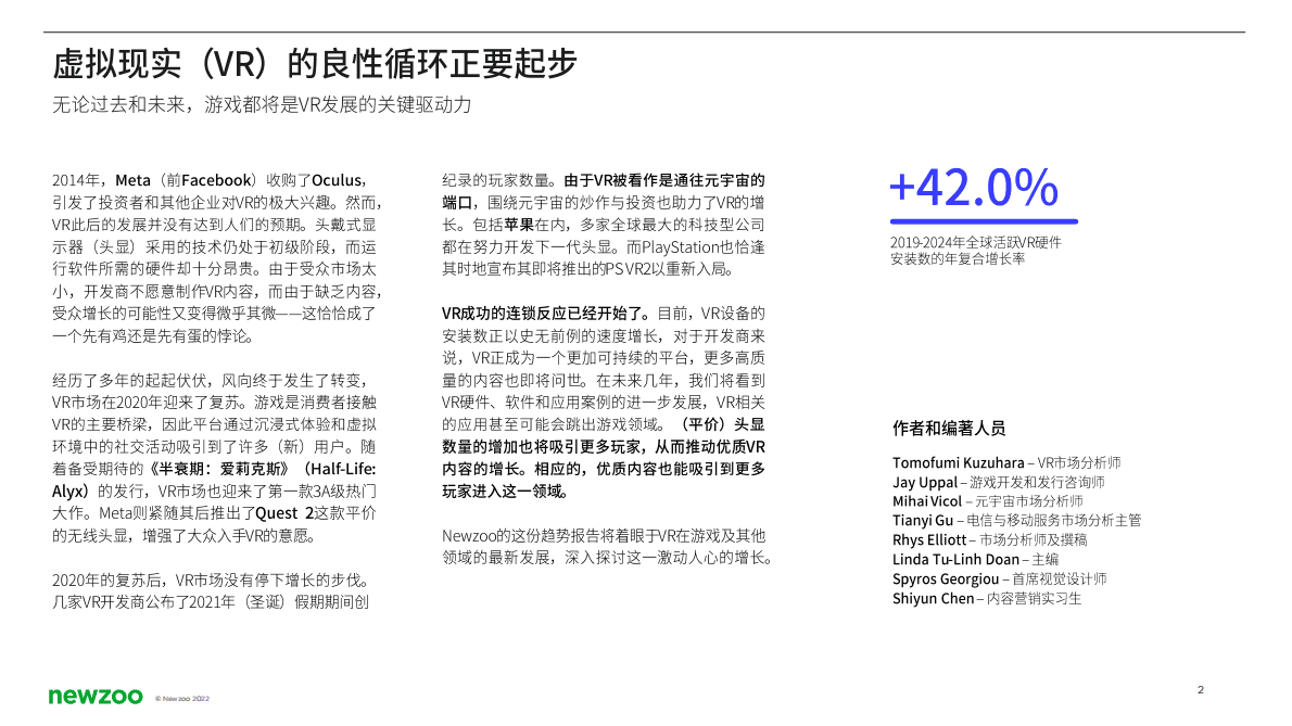Newzoo：2022年VR游戏市场报告 第2页