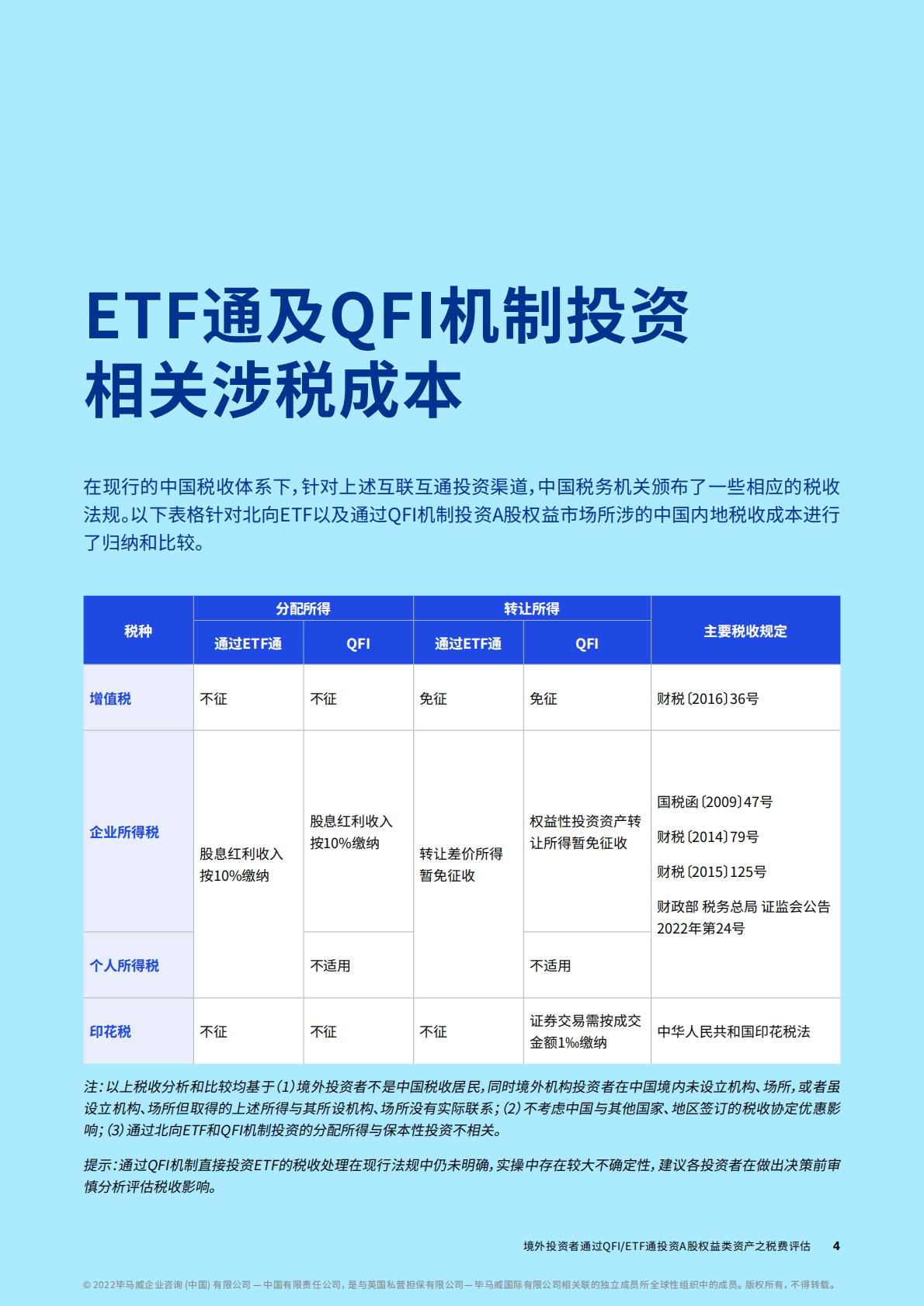 毕马威：境外投资者通过QFI:ETF通投资A股权益类资产之税费评估 第4页