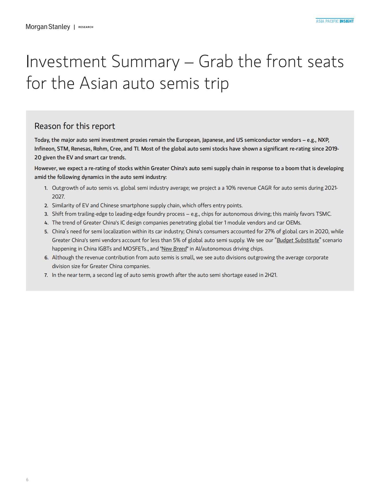 摩根士丹利：亚太地区半导体行业：大中华区汽车半导体全球化的七大投资主题 第6页