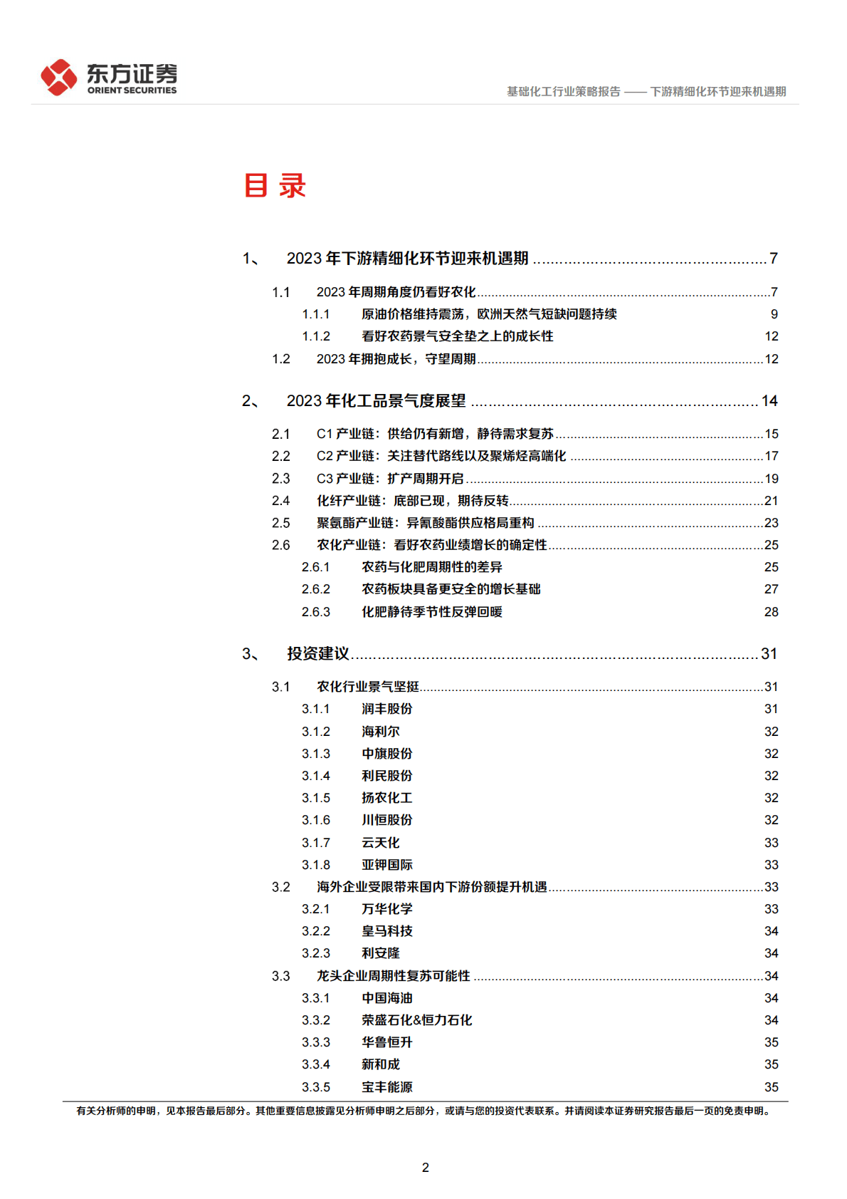 化工行业2023年度投资策略：下游精细化环节迎来机遇期 第2页