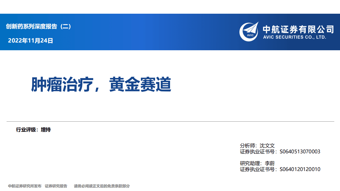 创新药系列深度报告（二）：肿瘤治疗，黄金赛道 第1页
