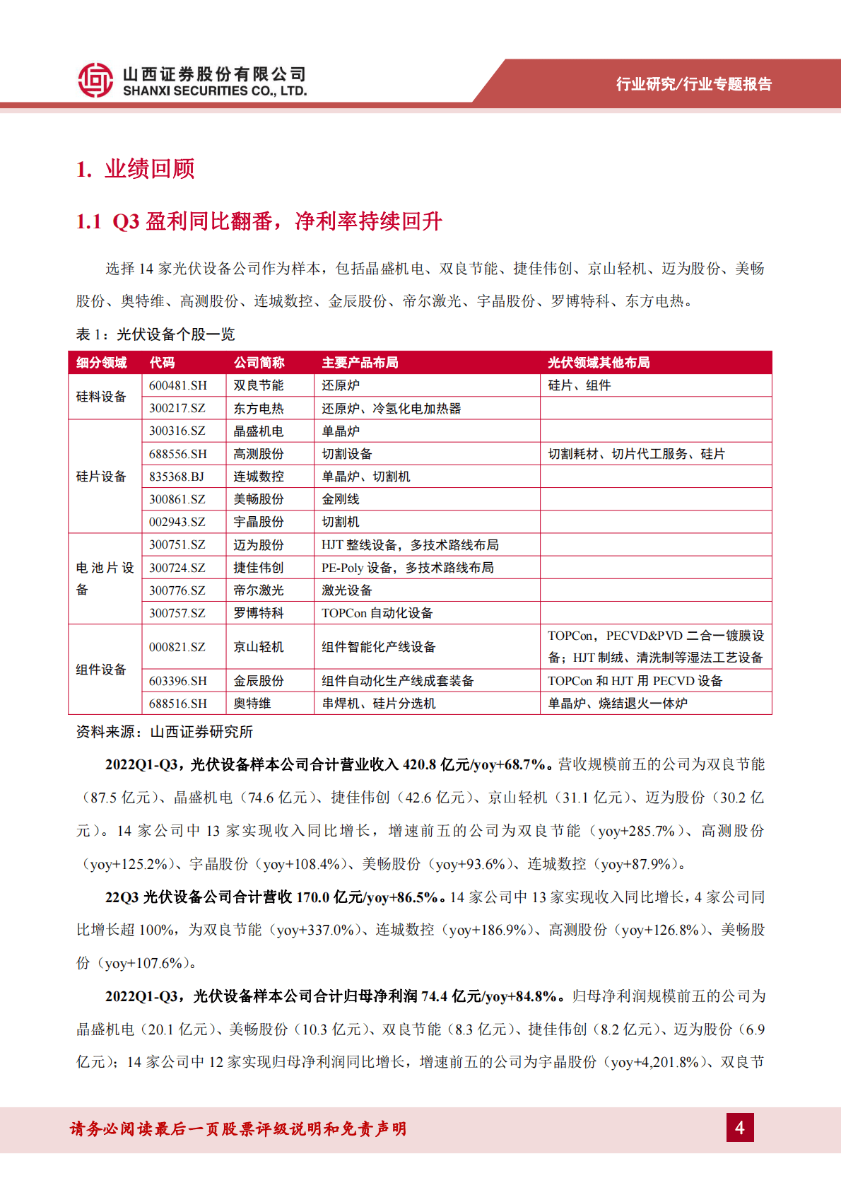 光伏设备专题报告：Q3盈利同比翻番，TOPCon核心设备放量在即 第4页