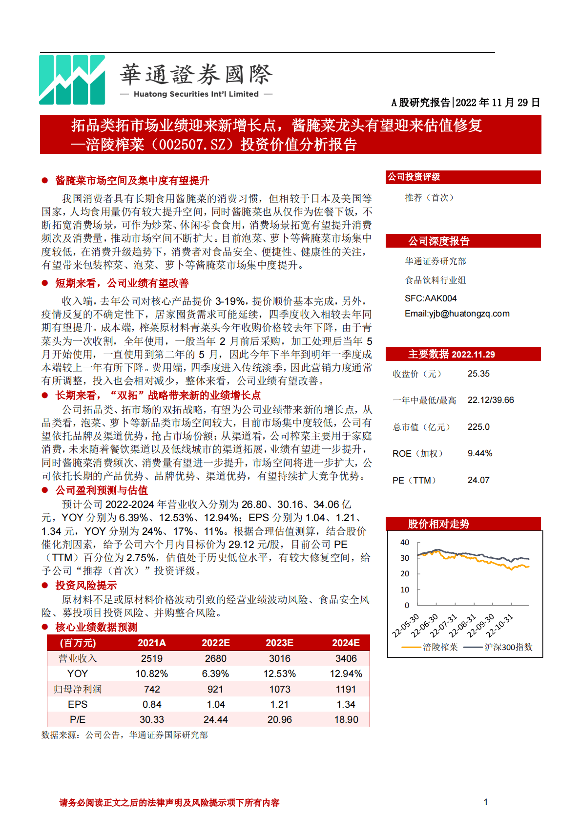 涪陵榨菜-投资价值分析报告：拓品类拓市场业绩迎来新增长点，酱腌菜龙头有望迎来估值修复 第1页