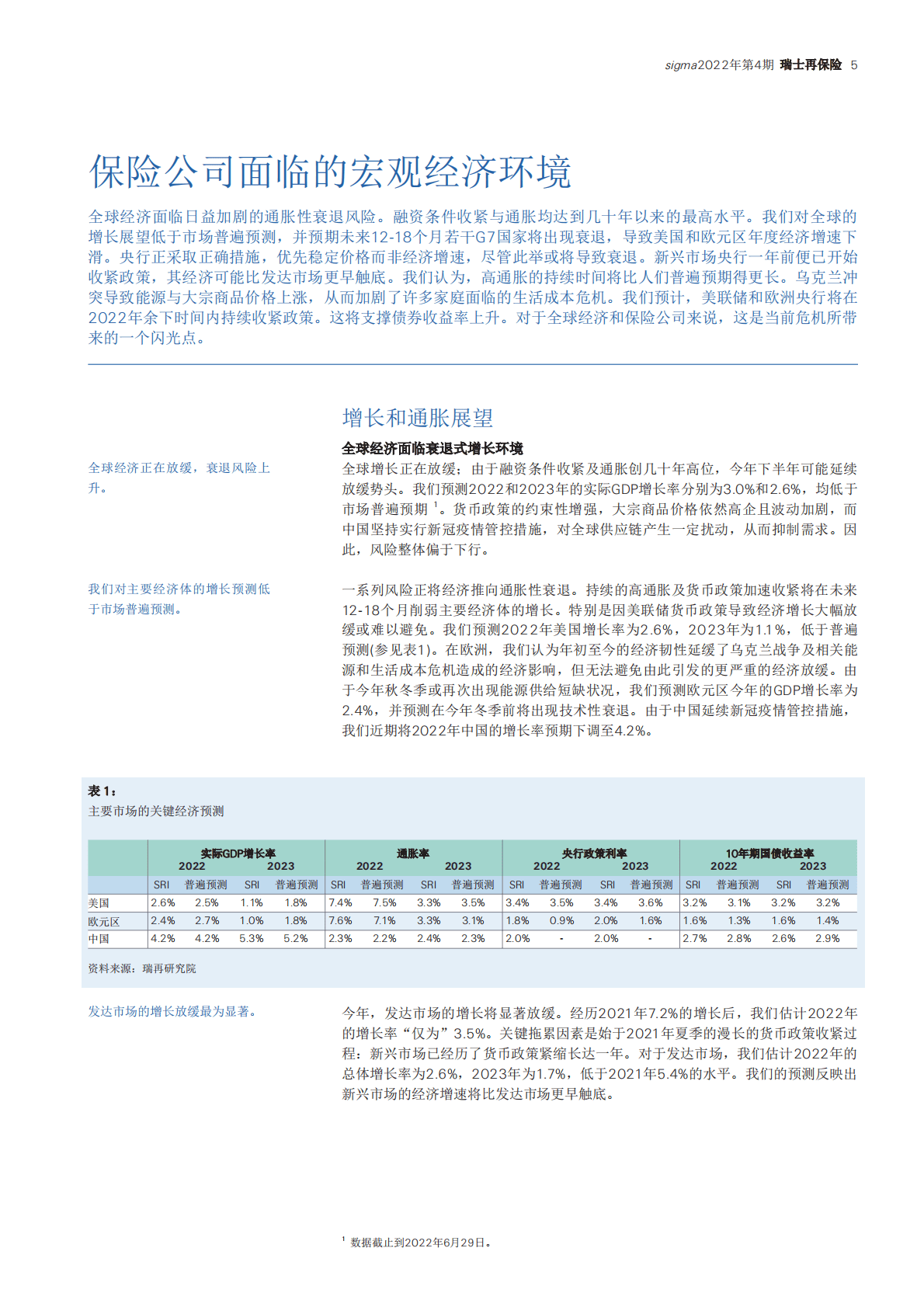 瑞士再保险：世界保险业：聚焦通胀风险 第5页