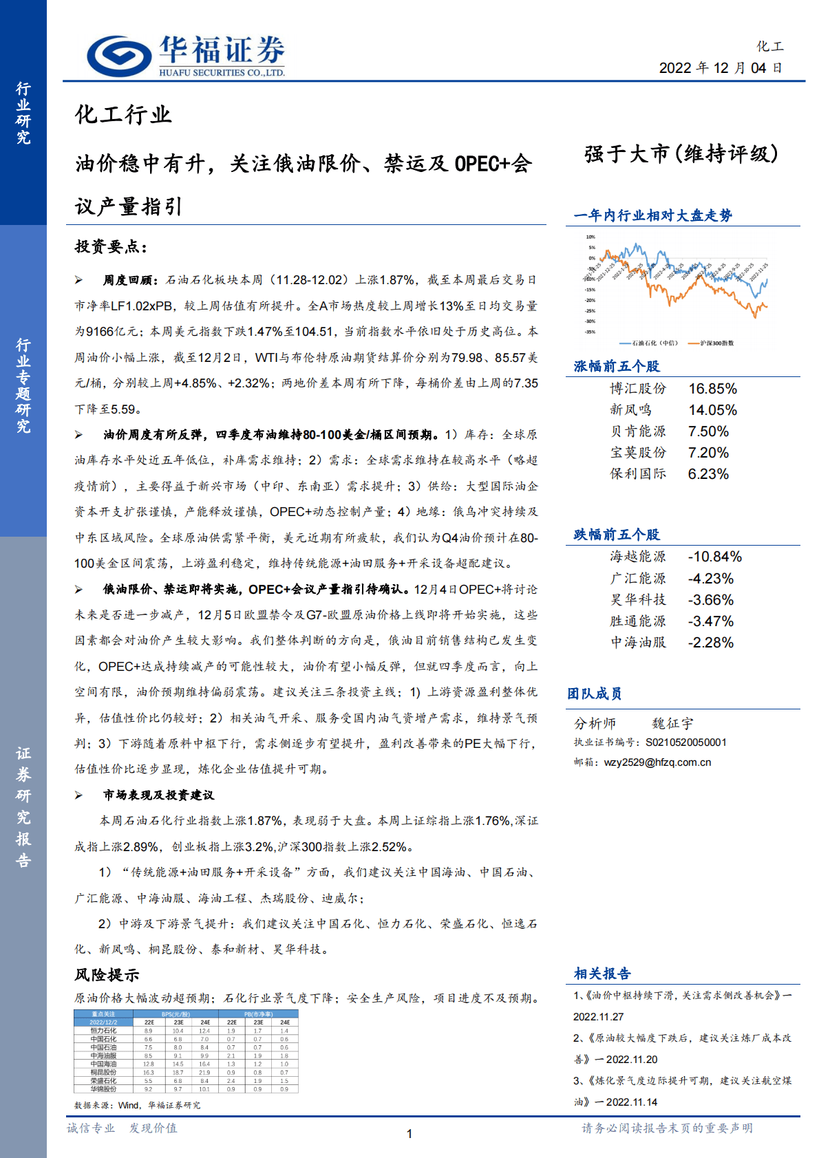 化工行业：油价稳中有升，关注俄油限价、禁运及OPEC+会议产量指引 第1页