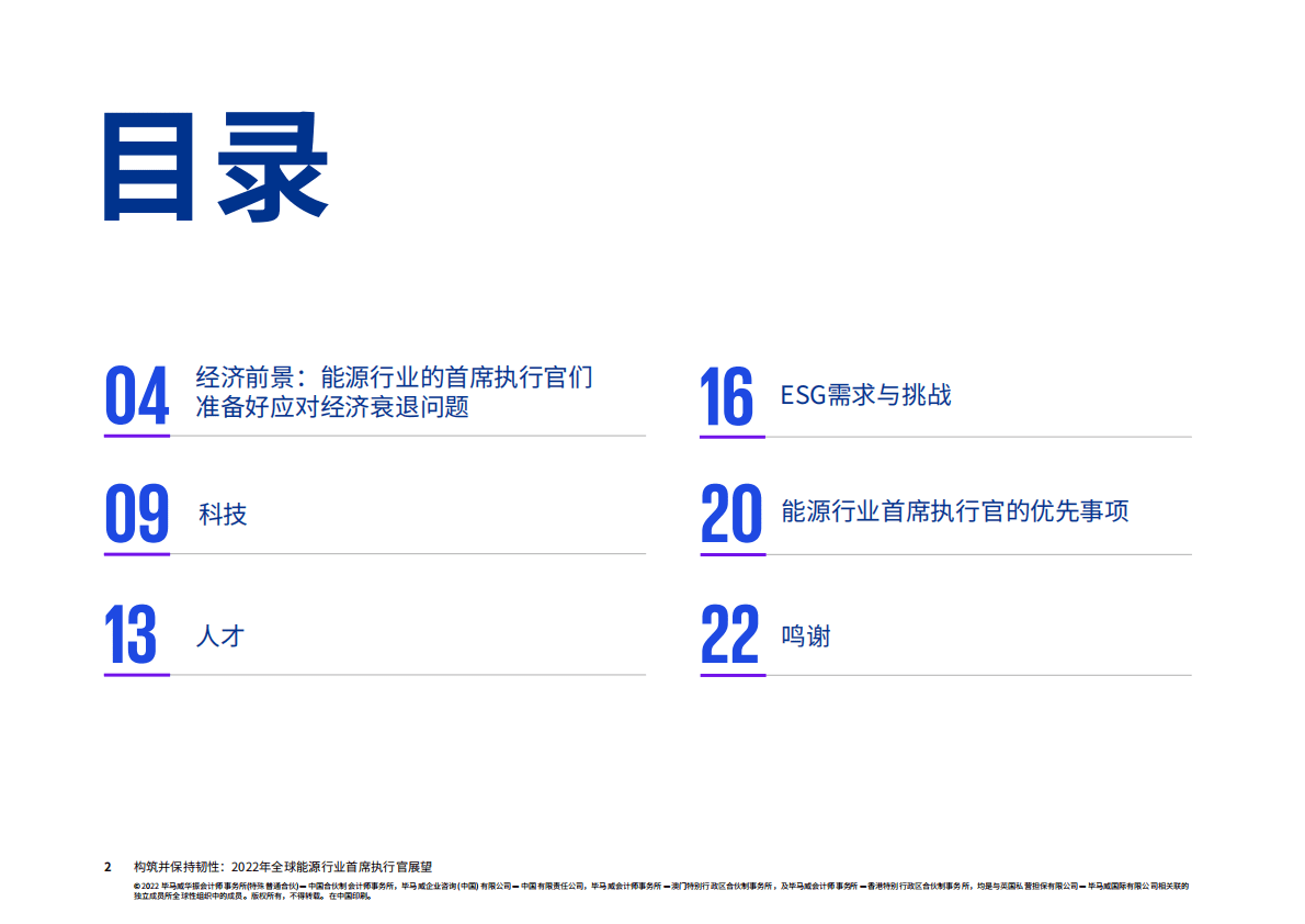 毕马威：构筑并保持韧性：2022年全球能源行业首席执行官展望 第2页