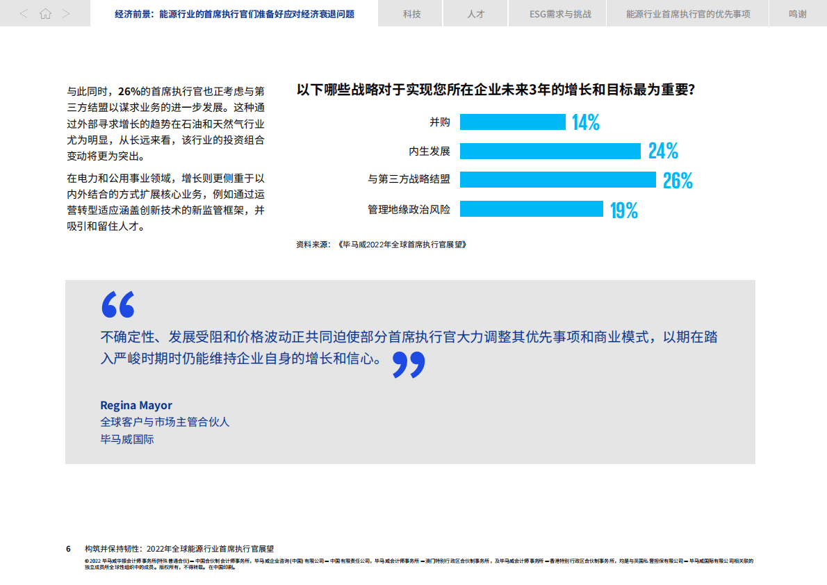 毕马威：构筑并保持韧性：2022年全球能源行业首席执行官展望 第6页
