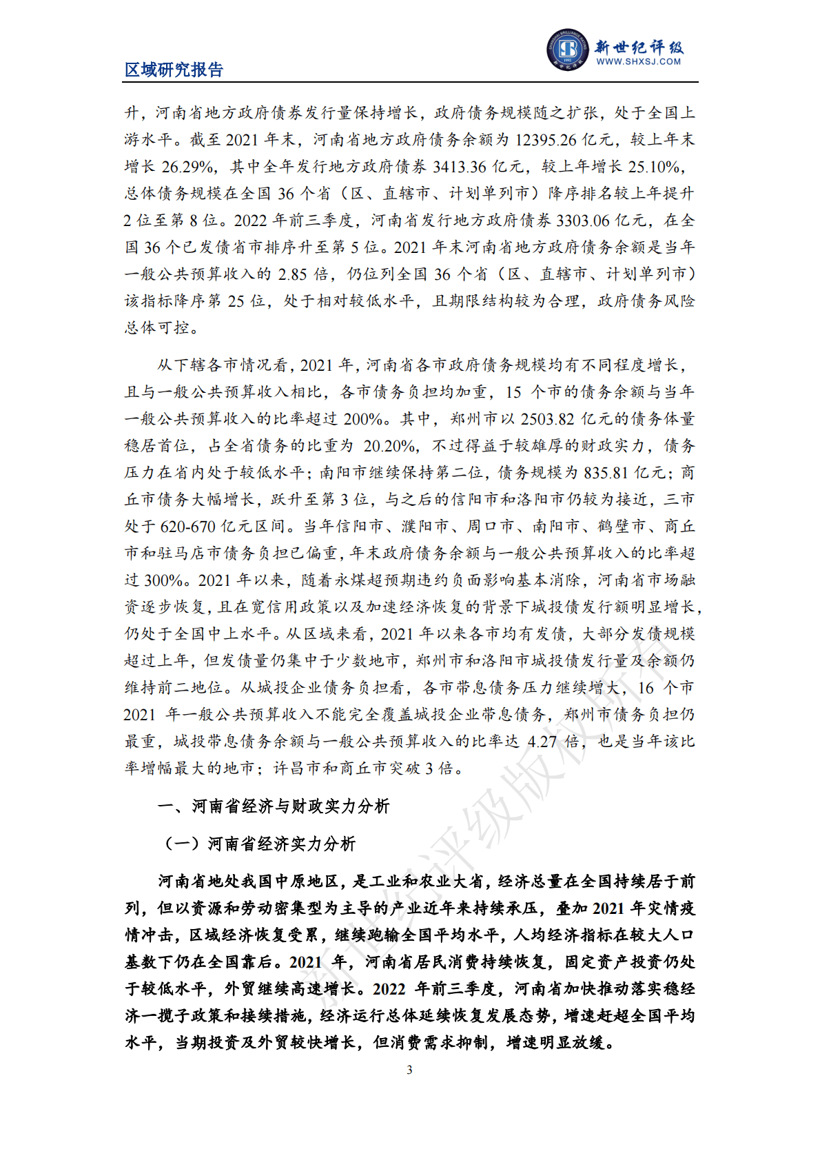 新世纪评级：河南省及下辖各市经济财政实力与债务研究（2022） 第3页