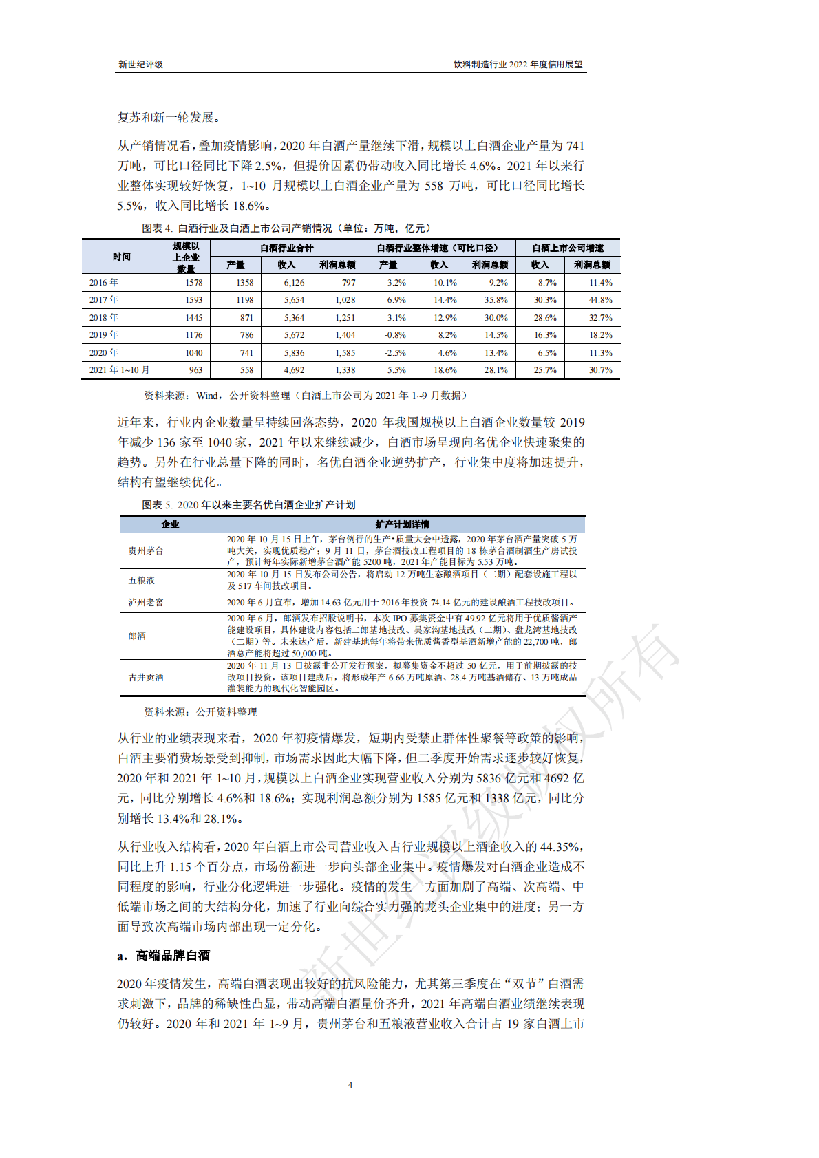新世纪评级：饮料制造行业2022年度信用展望 第4页