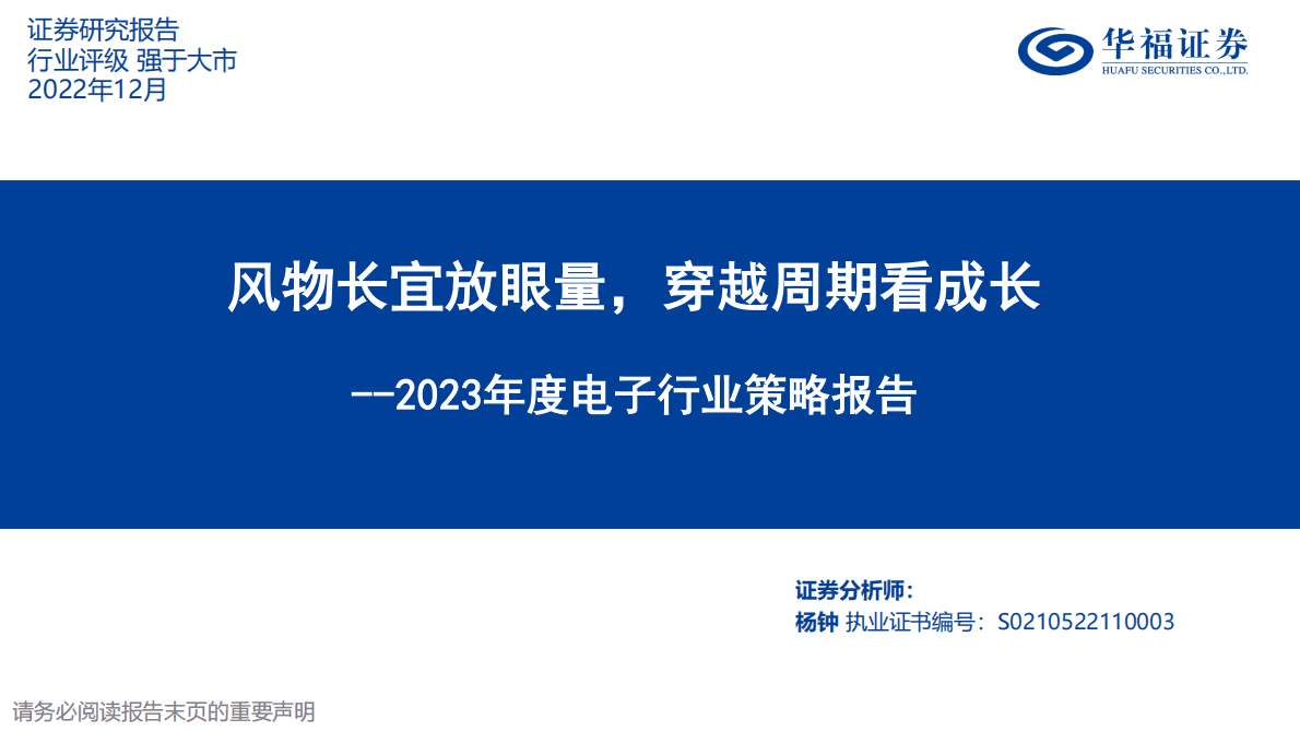 2023年度电子行业策略报告：风物长宜放眼量，穿越周期看成长 第1页