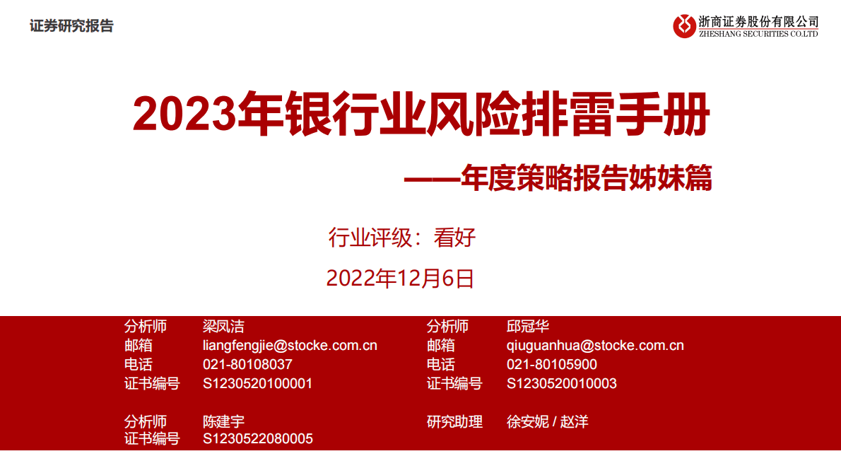 2023年银行业风险排雷手册——年度策略报告姊妹篇 第1页