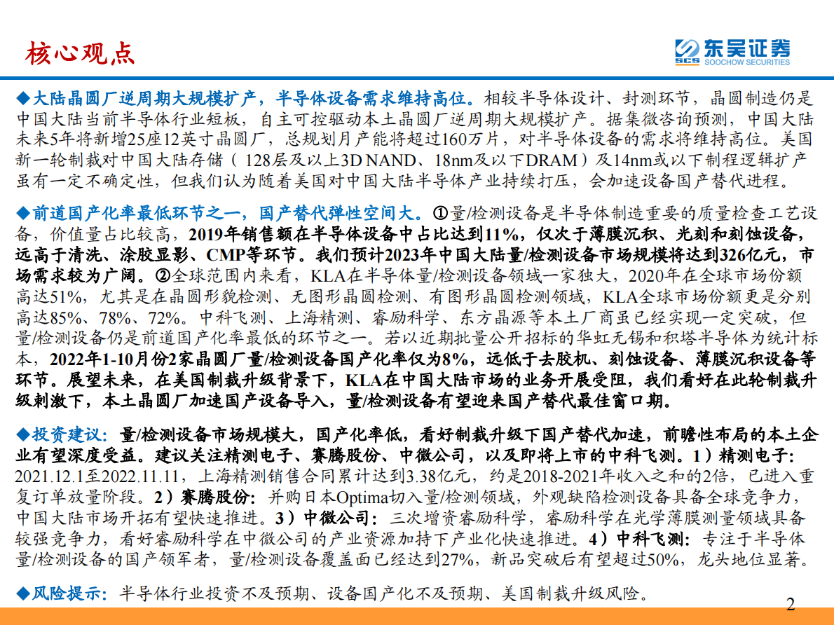 半导体量:检测设备专题报告：前道设备弹性最大环节之一，迎国产替代最佳机遇 第2页