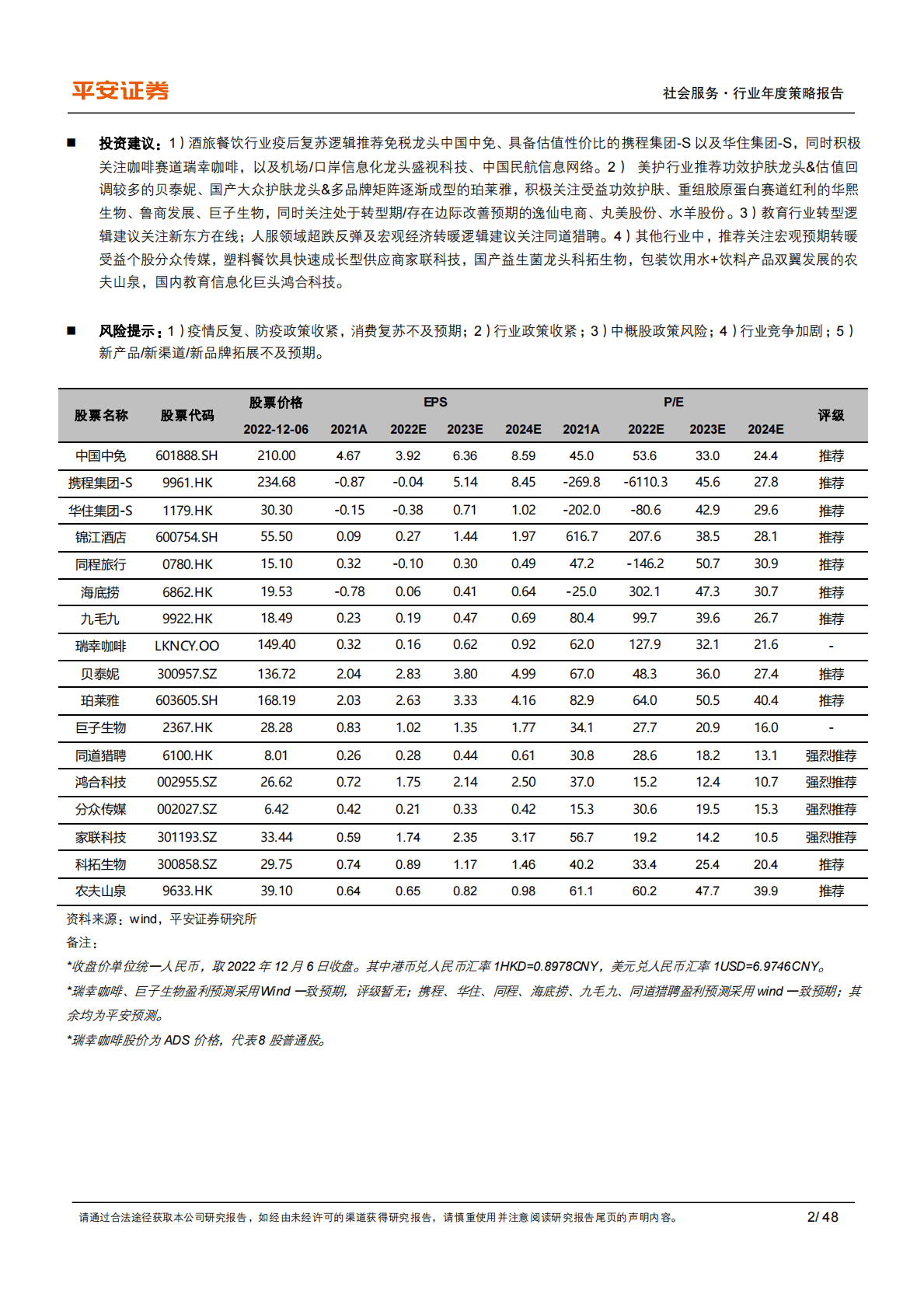 社会服务行业2023年度策略报告：坚定疫后复苏，积极寻找困境反转或边际改善个股 第2页