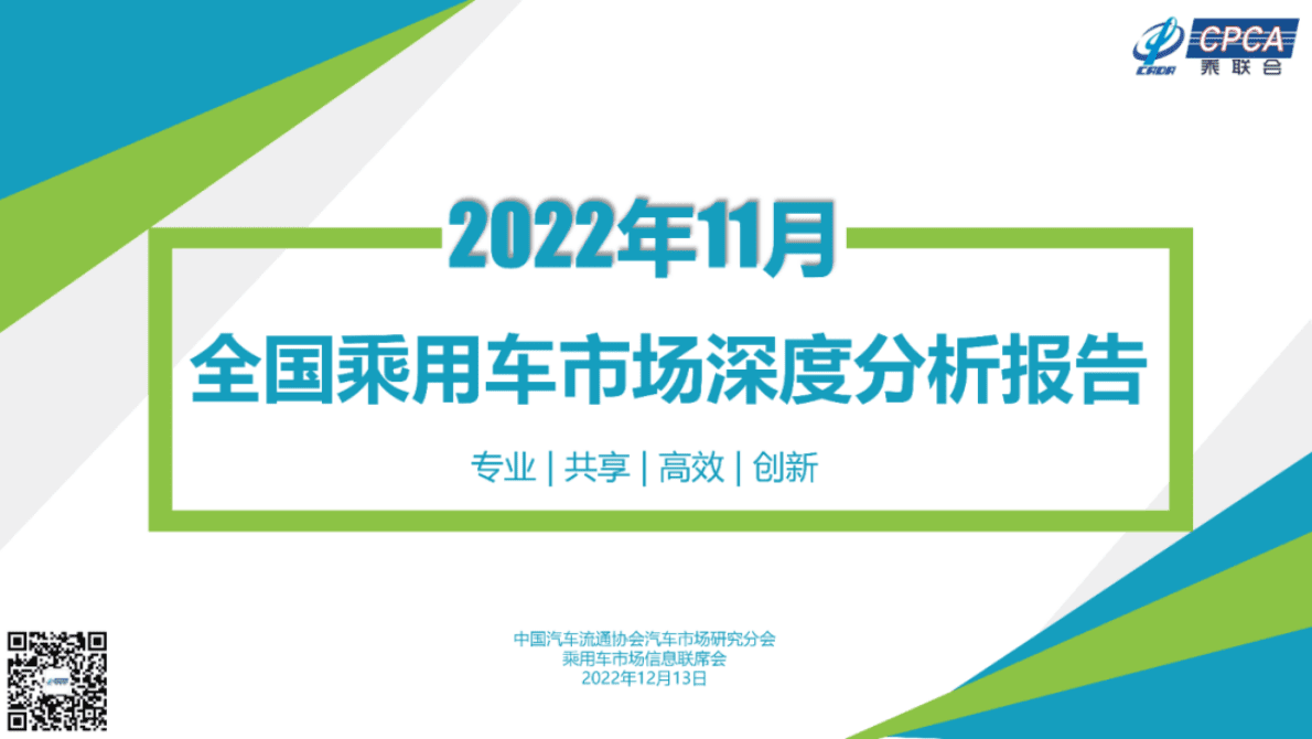 中国汽车流通协会：2022年11月份全国乘用车市场深度分析报告 第1页