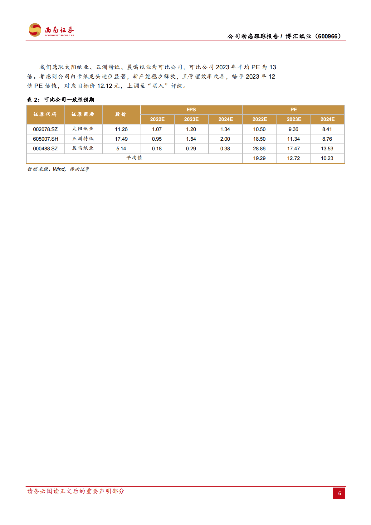 博汇纸业-白卡价格触底，静待吨盈利修复 第6页