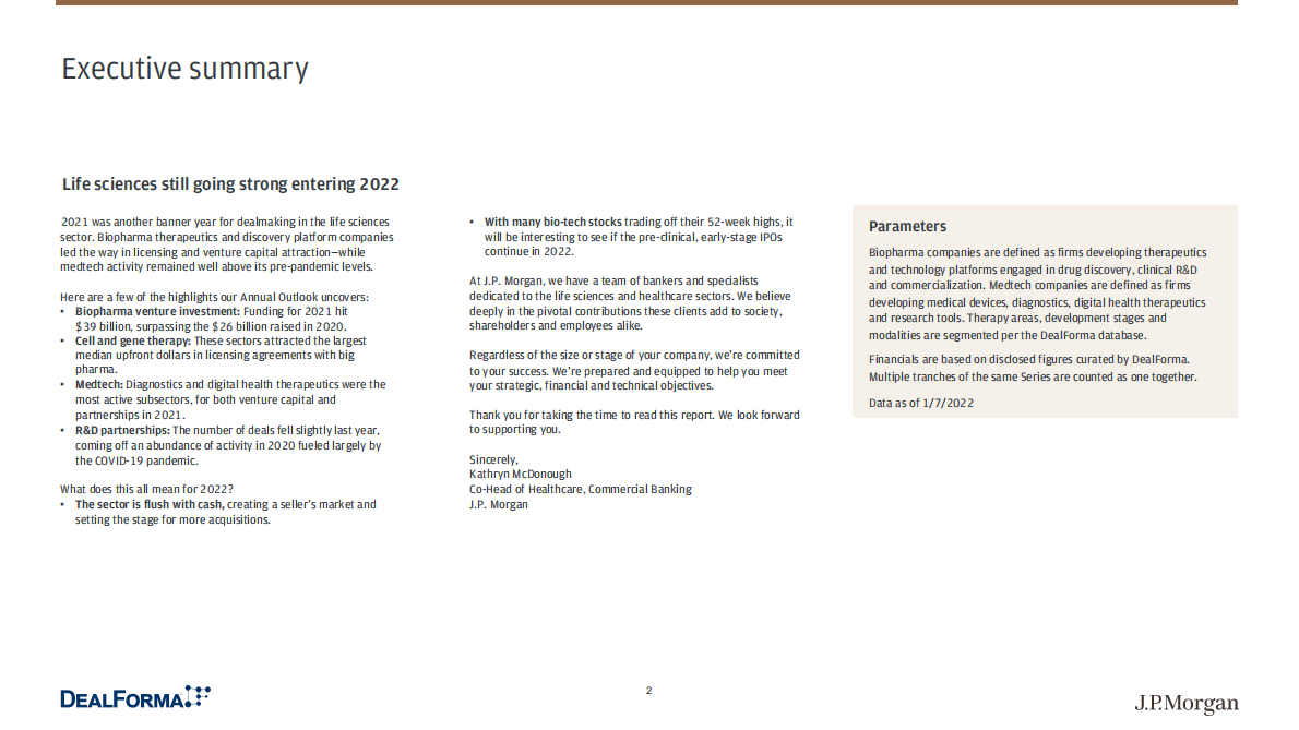 摩根大通：2022年生物制药和医疗技术交易展望报告【英文版】 第2页