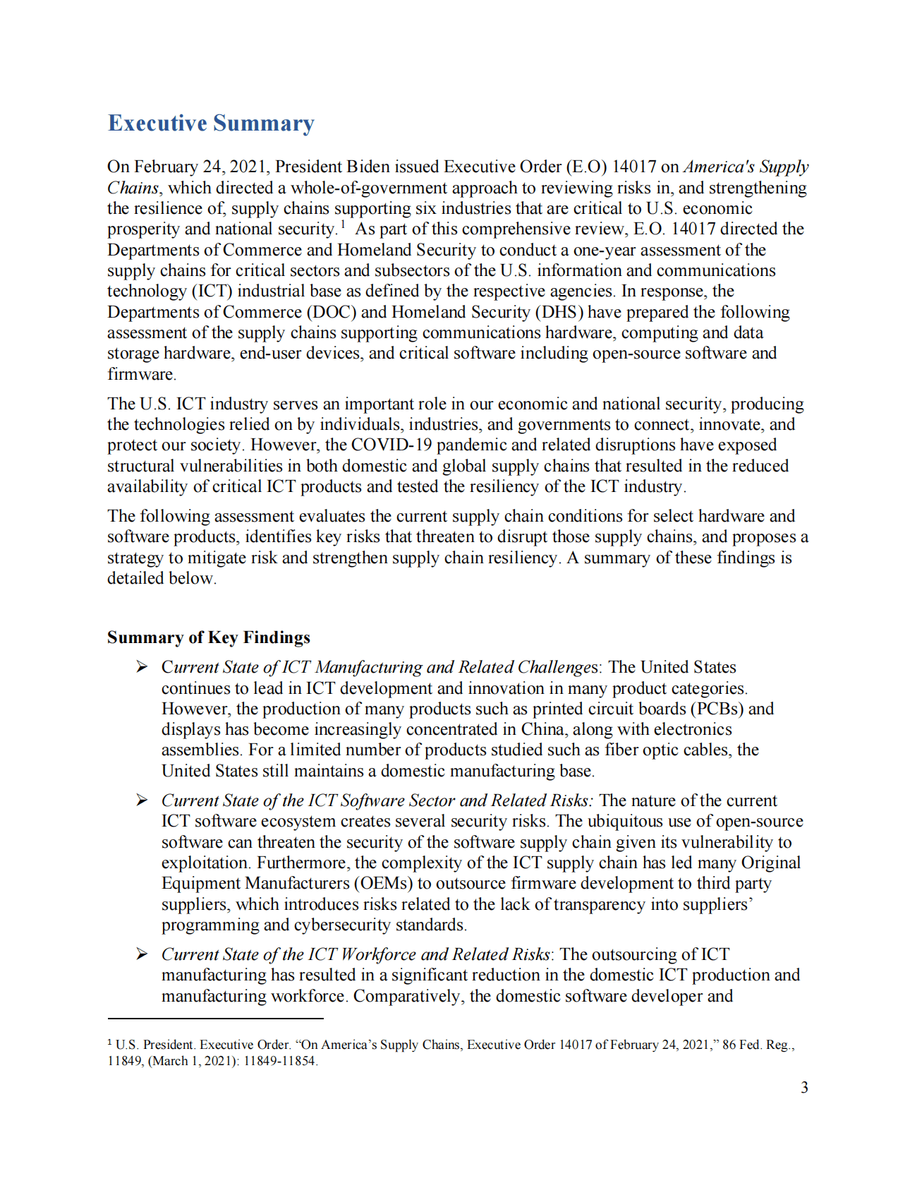 DOC&DHS：美国ICT产业关键供应链评估【英文版】 第3页